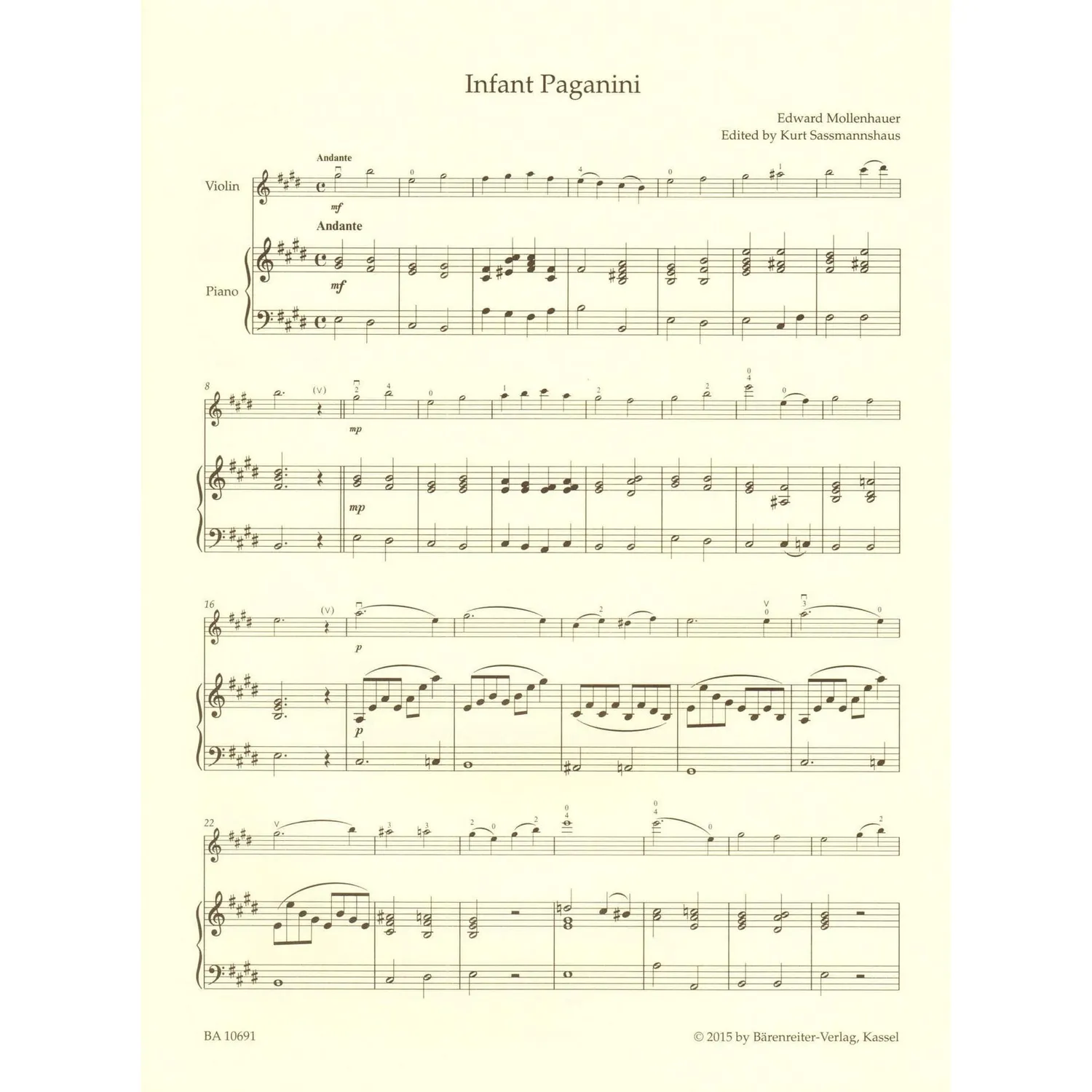 Bärenreiter Mollenhauer Infant Paganini Violinenoten mit Klavier