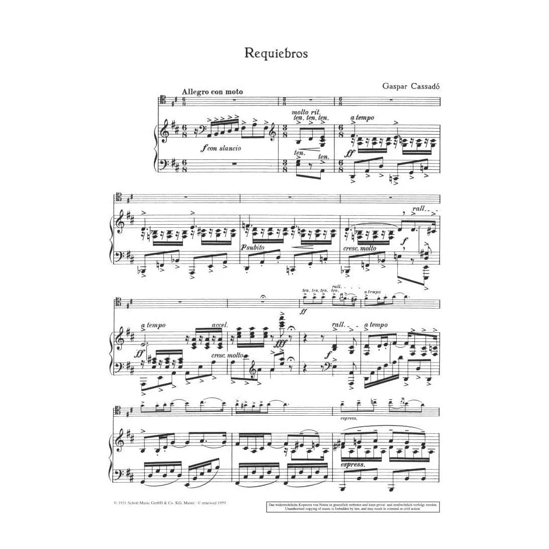 Schott Cassadó Requiebros Noten Cello Klavier Virtuos