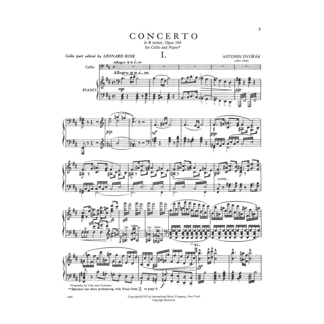 Shar Music Dvorak Cellokonzert h-Moll op. 104 Cellonoten Klavier