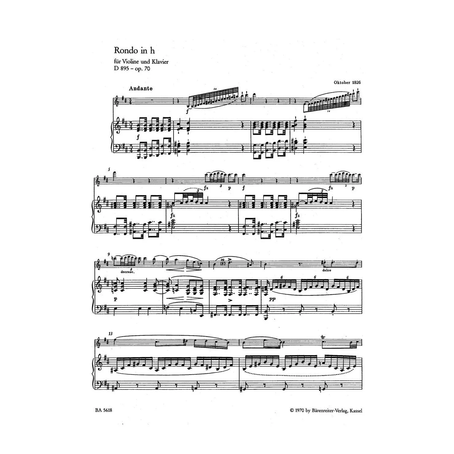 Bärenreiter Schubert Rondeau Brillante h-Moll Op 70 Noten