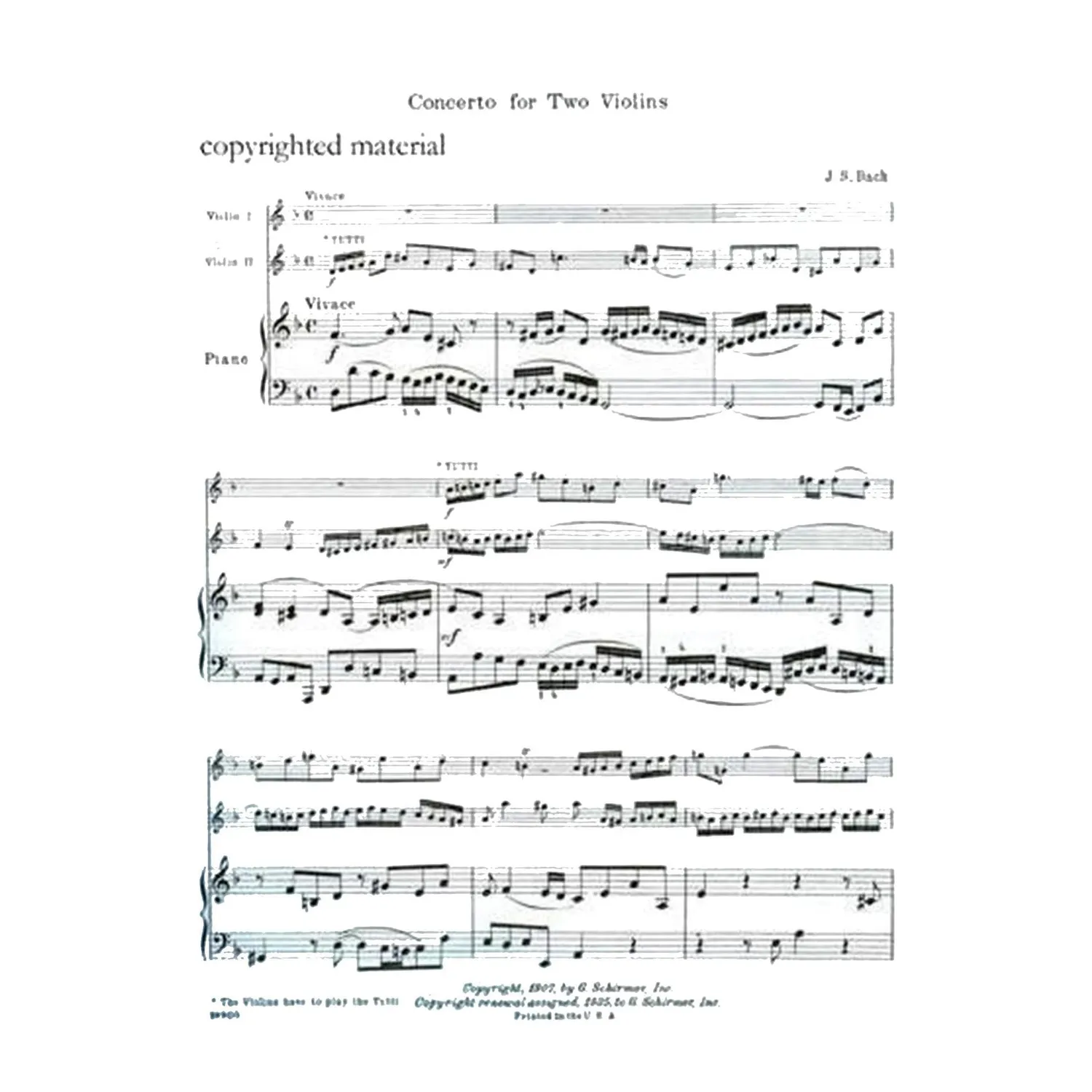 Bach BWV 1043 Doppelkonzert Violinennoten 2 Violinen Klavier
