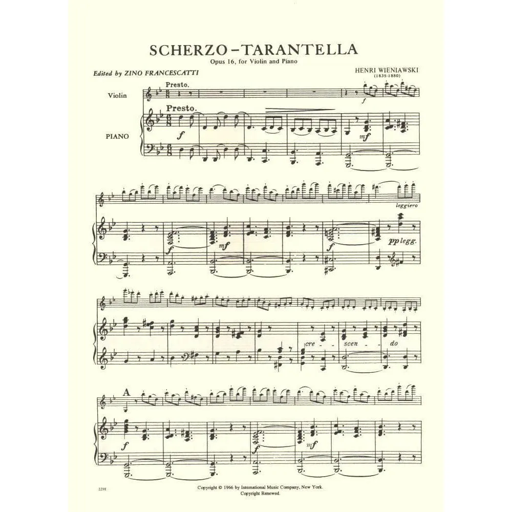 Wieniawski Scherzo-Tarantella Op 16 Noten Violine Klavier