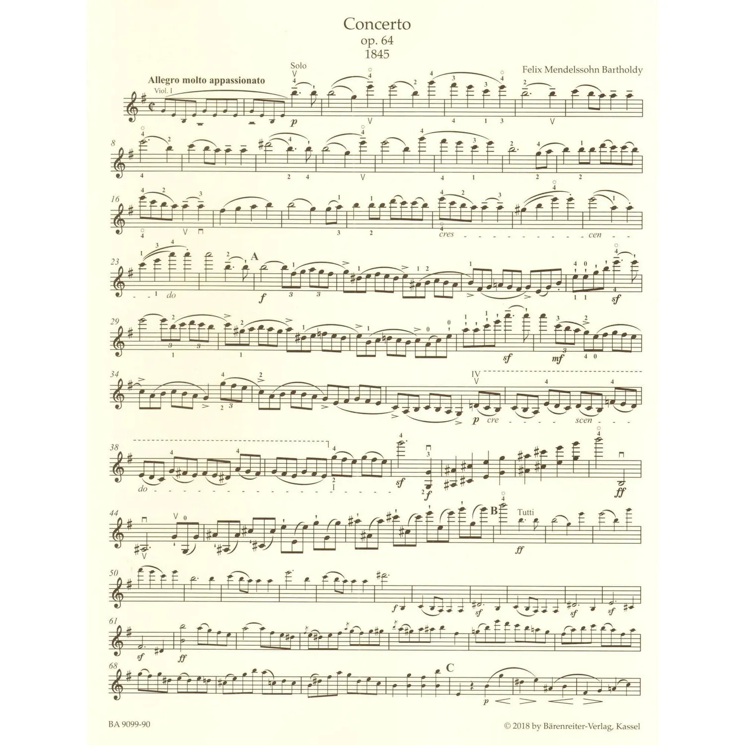 Bärenreiter Mendelssohn Konzert e-Moll Op. 64 Violine Noten