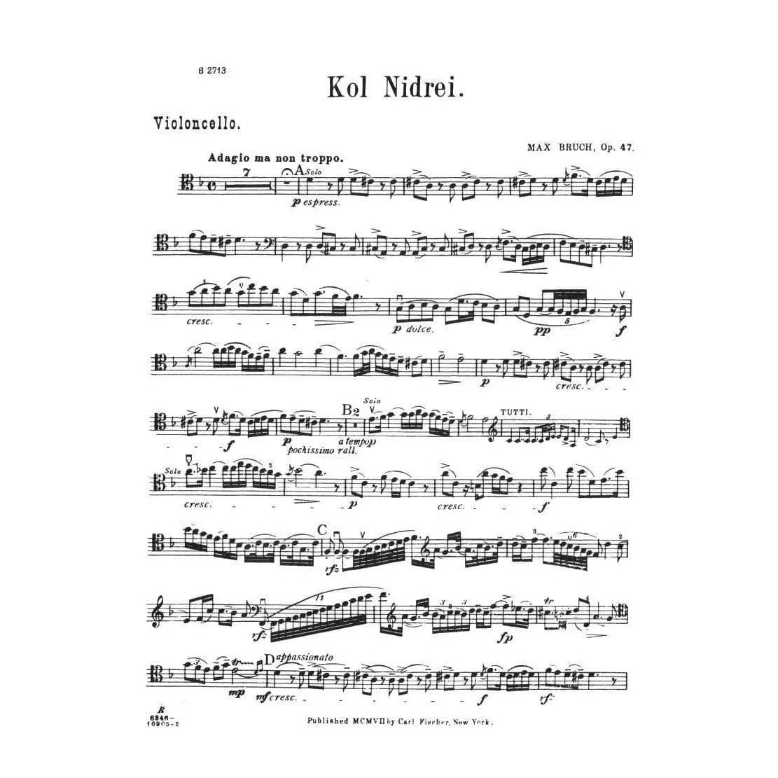 Carl Fischer Bruch Kol Nidrei Op.47 Noten Cello Klavier Lehmann