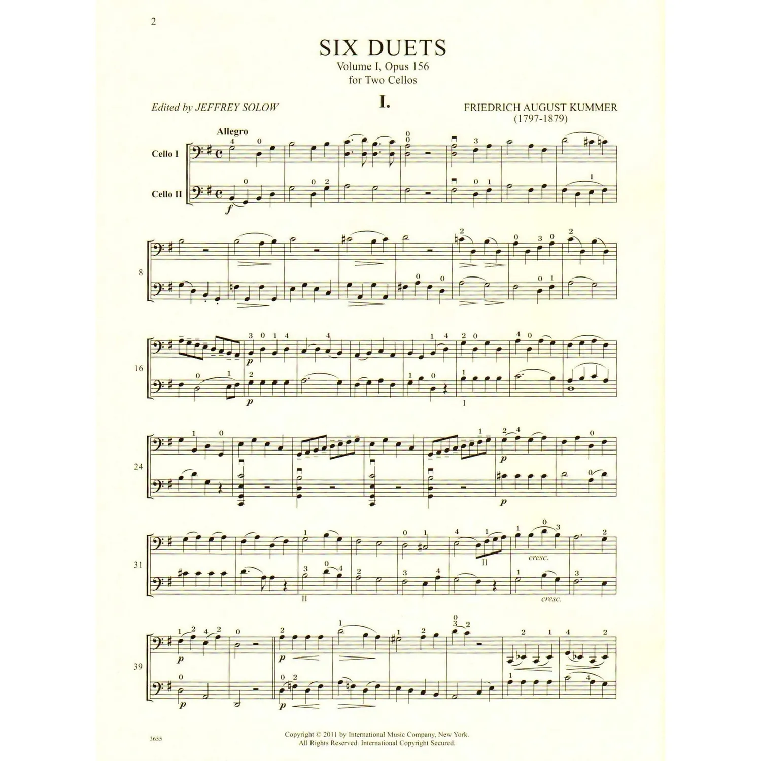 Shar Music Kummer Duette op. 156 Vol.1 Noten 2 Celli