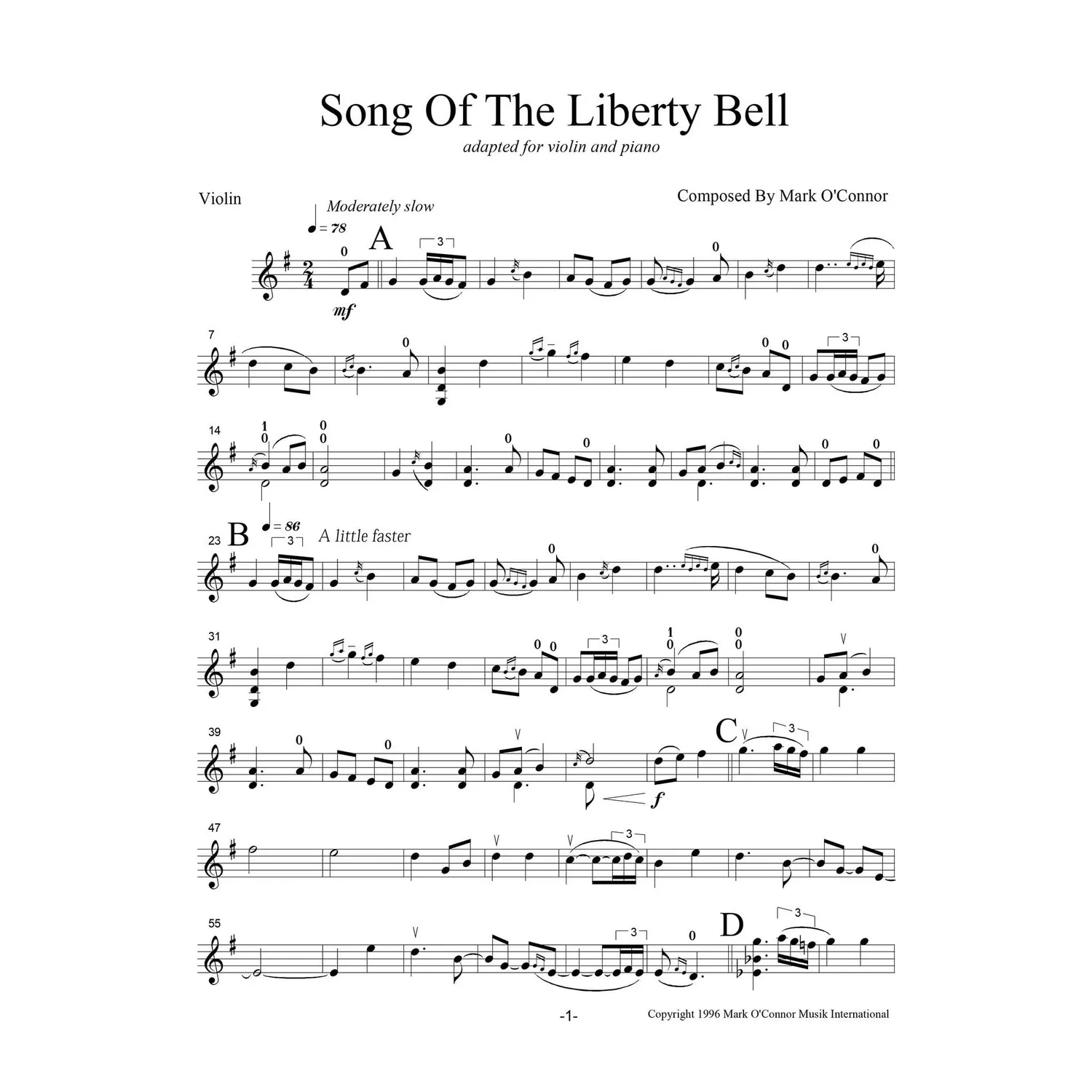 Mark O'Connor Liberty Bell Violine Klavier Download