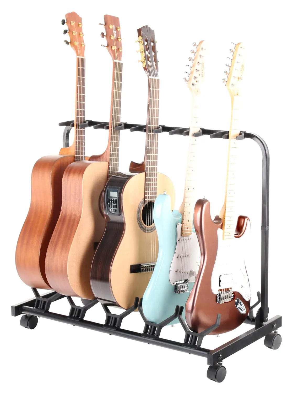 Rocktile Multistand 5-fach Gitarrenständer mit Rollen klappbar