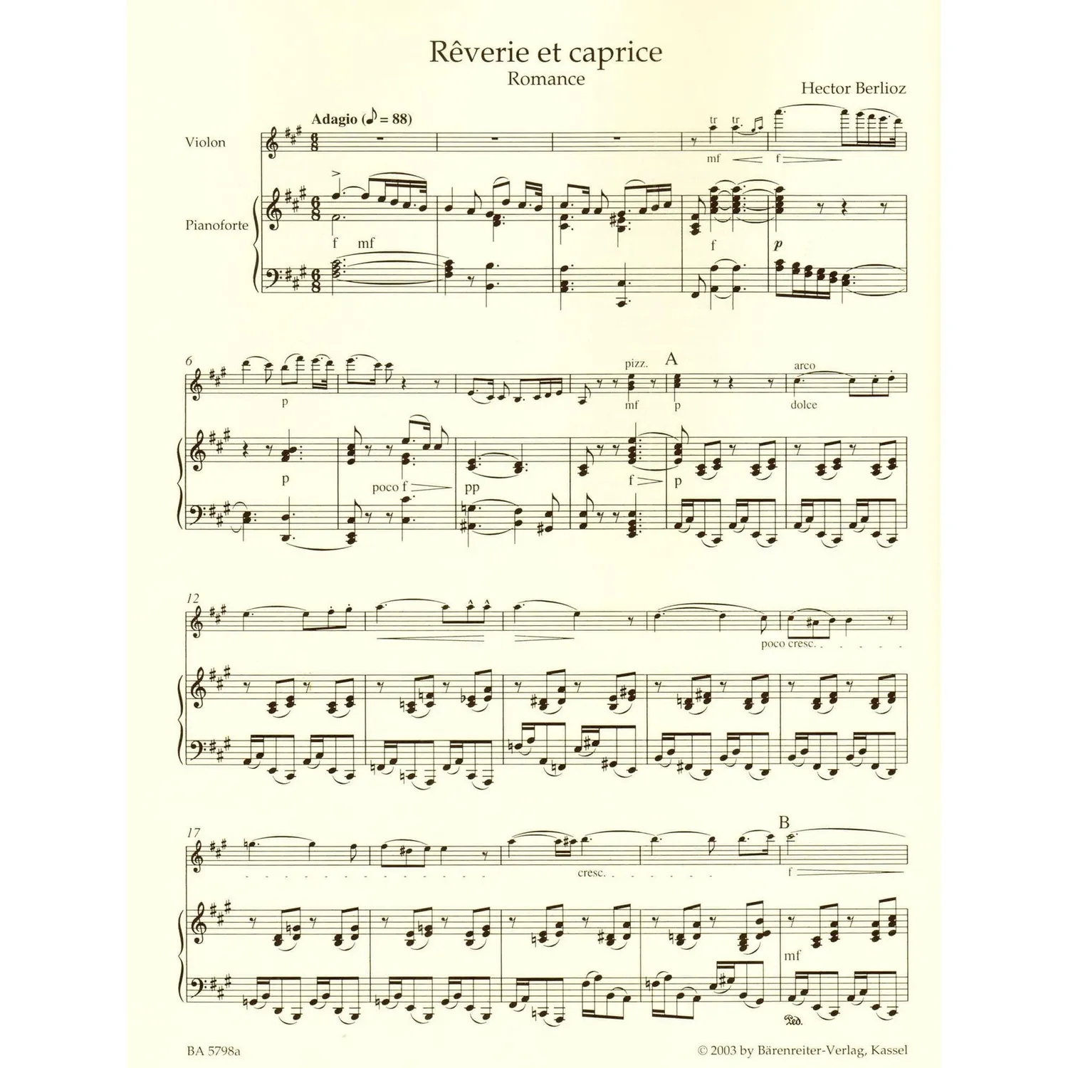 Berlioz Reverie et Caprice Violine Noten mit Klavier