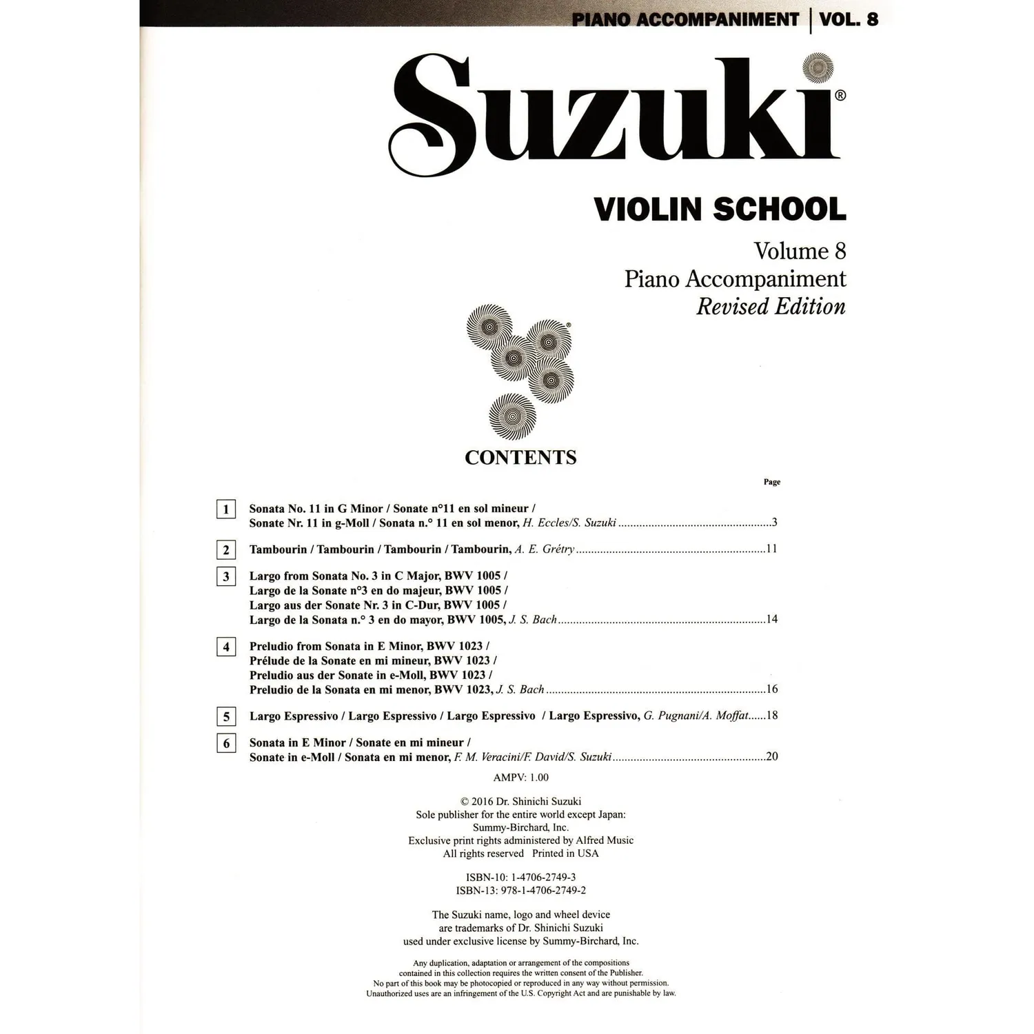 Suzuki Violin School Klavierbegleitung Noten Vol.8