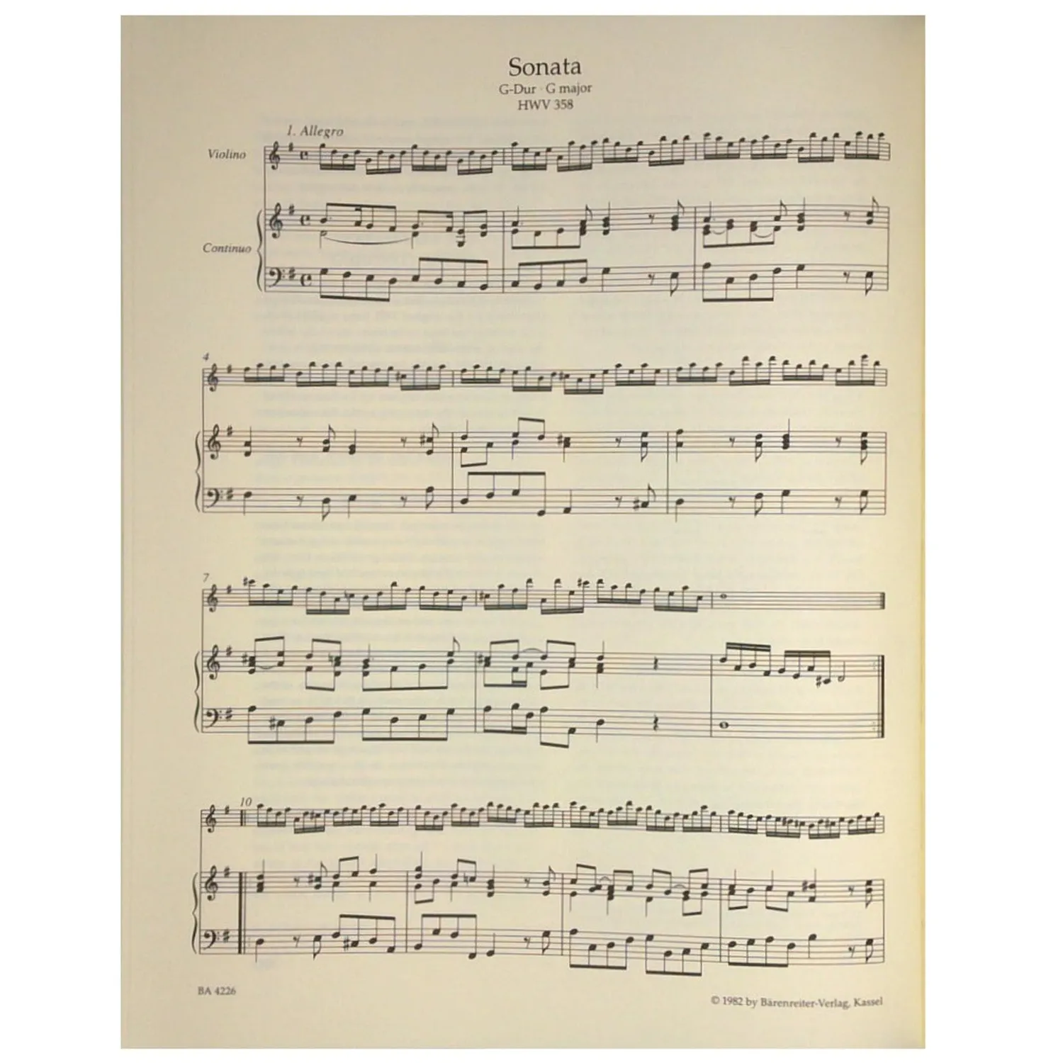 Bärenreiter Händel Violinsonaten Violine Noten Urtext
