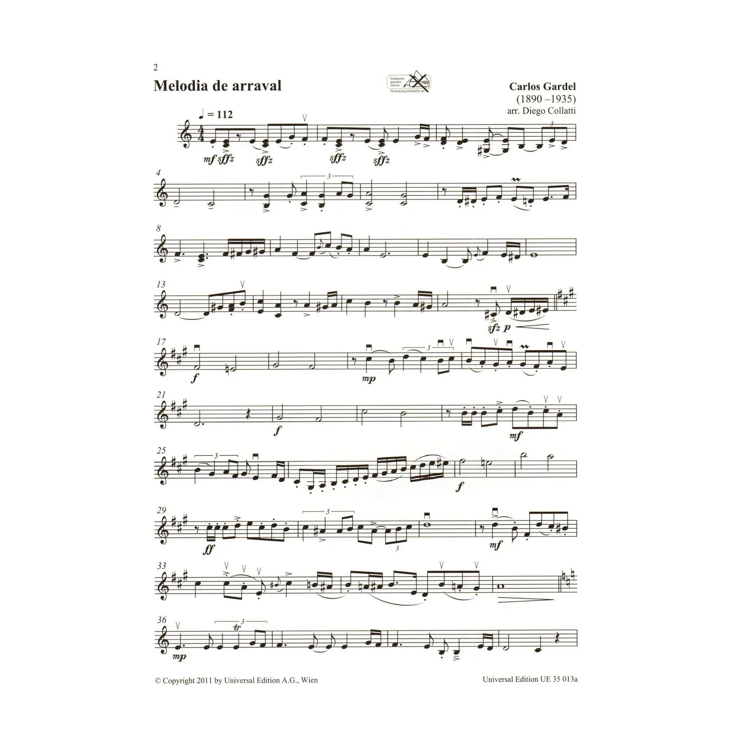 Universal Edition Gardel Five Tangos Noten Violine Klavier