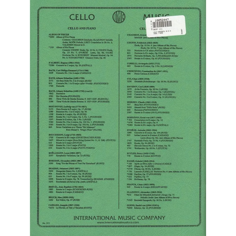 International Lalo d-moll Cellokonzert Noten Cello Klavier