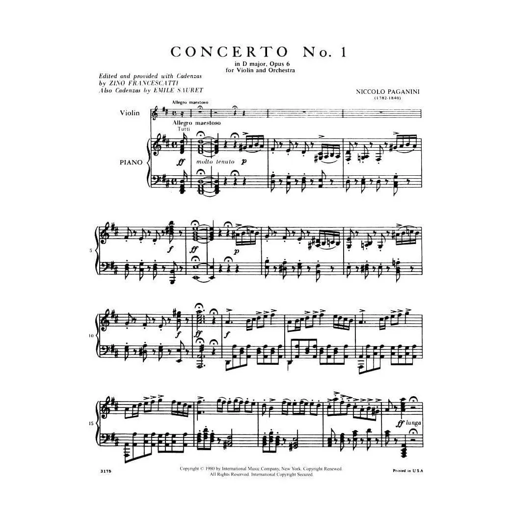 International Music Company Paganini Konzert 1 D-Dur Op.6 Violine Klavier Noten