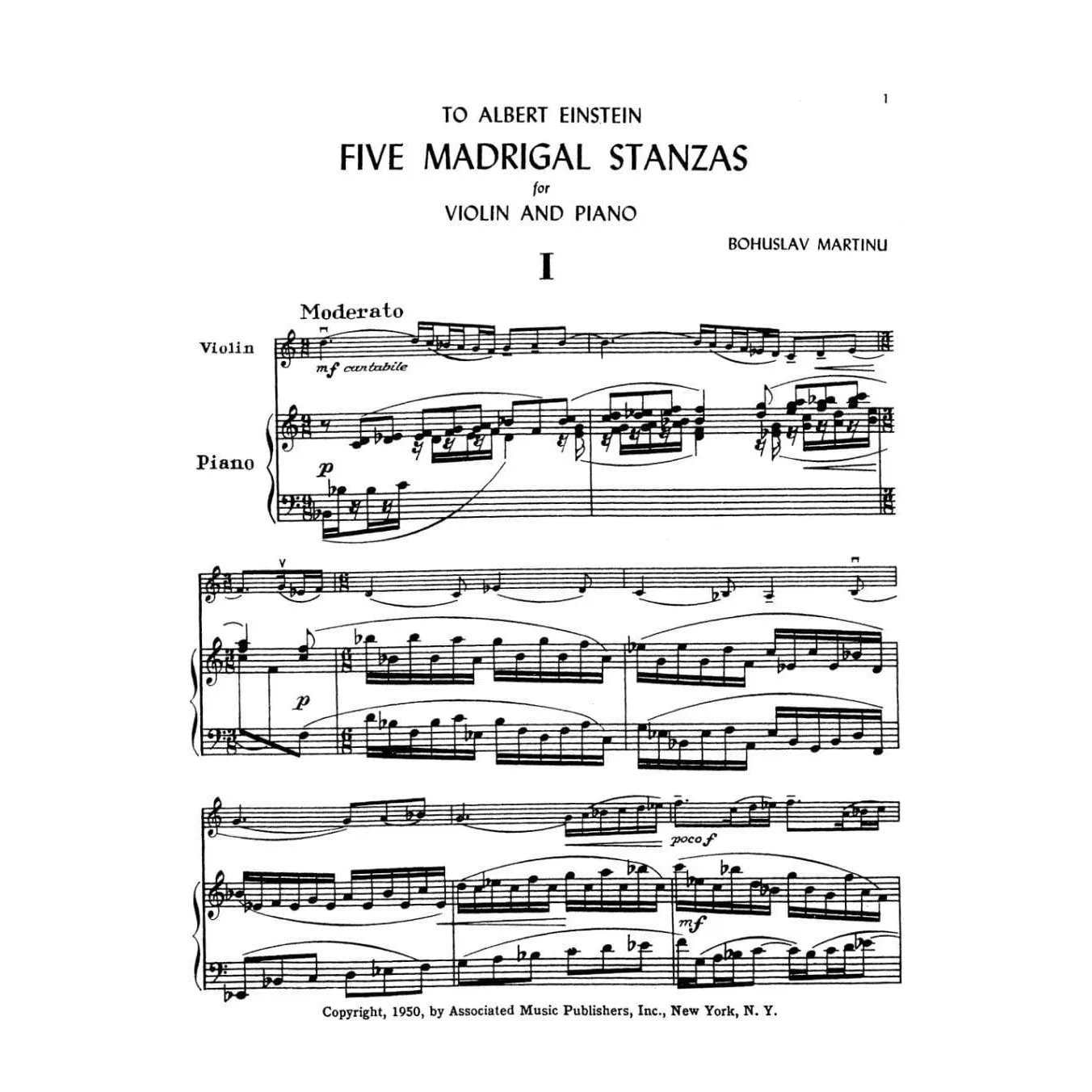 Martinů Five Madrigal Stanzas Op. 297 Noten Violine und Klavier