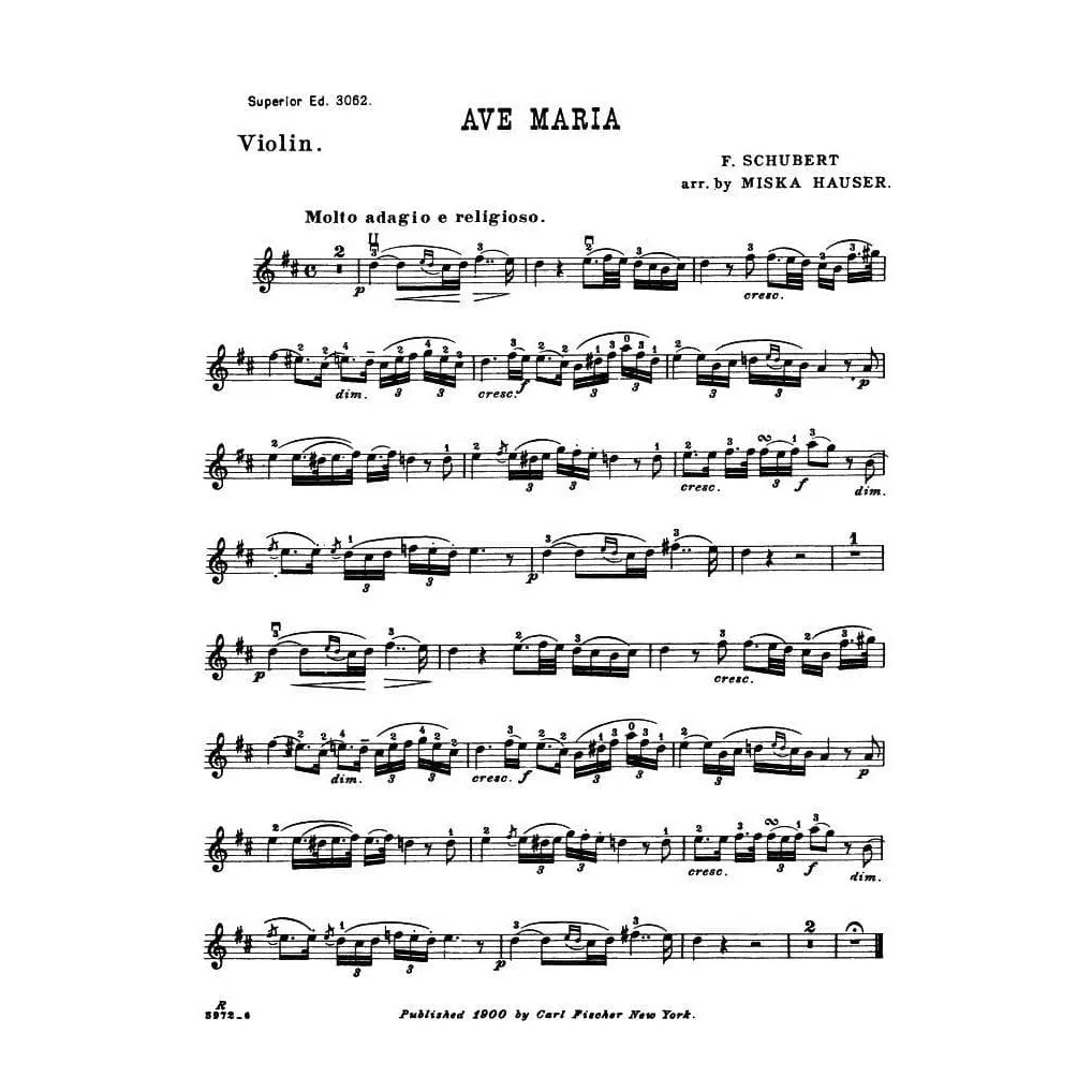 Carl Fischer Schubert Ave Maria D 839 Noten Violine Klavier