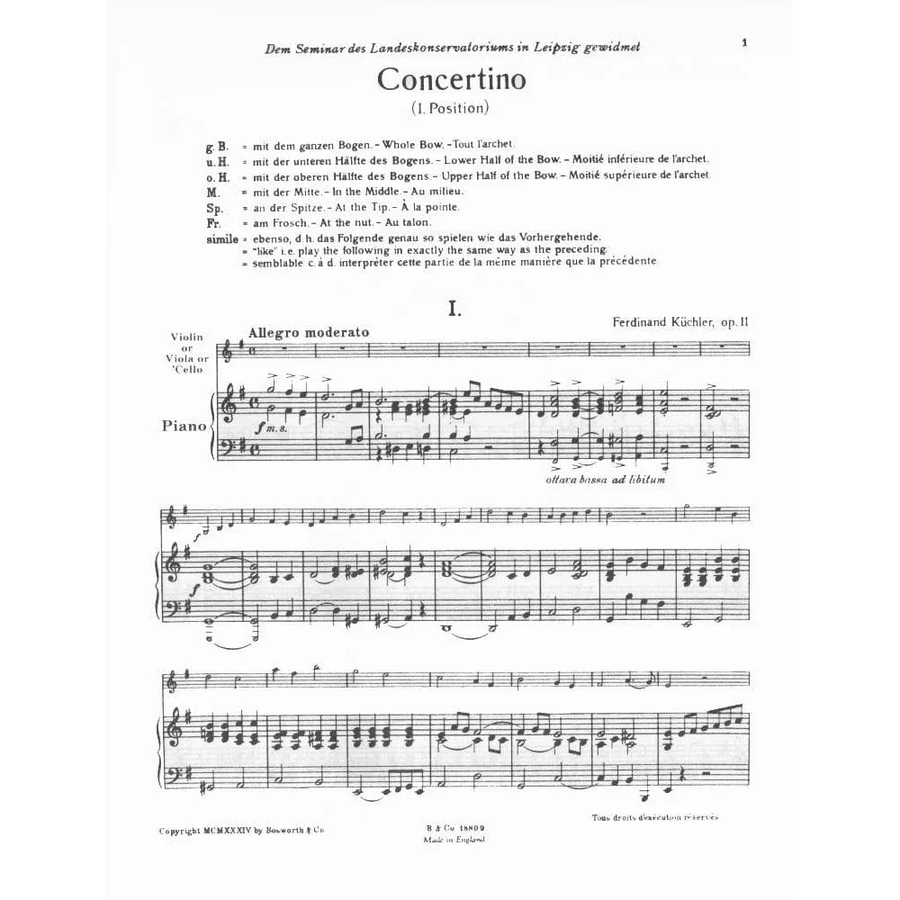 Küchler Concertino G-Dur Op.11 Noten Bratsche Klavier Einstieg