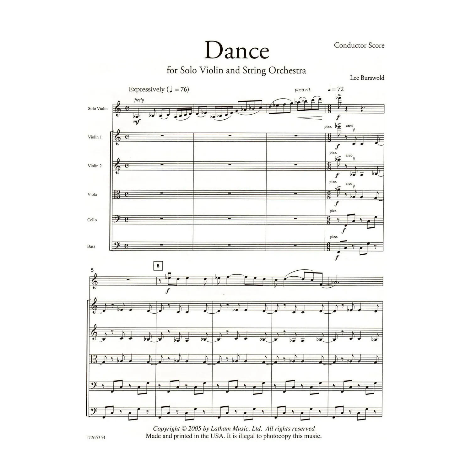 Latham Burswold Dance Solo-Violine Noten Streichorchester