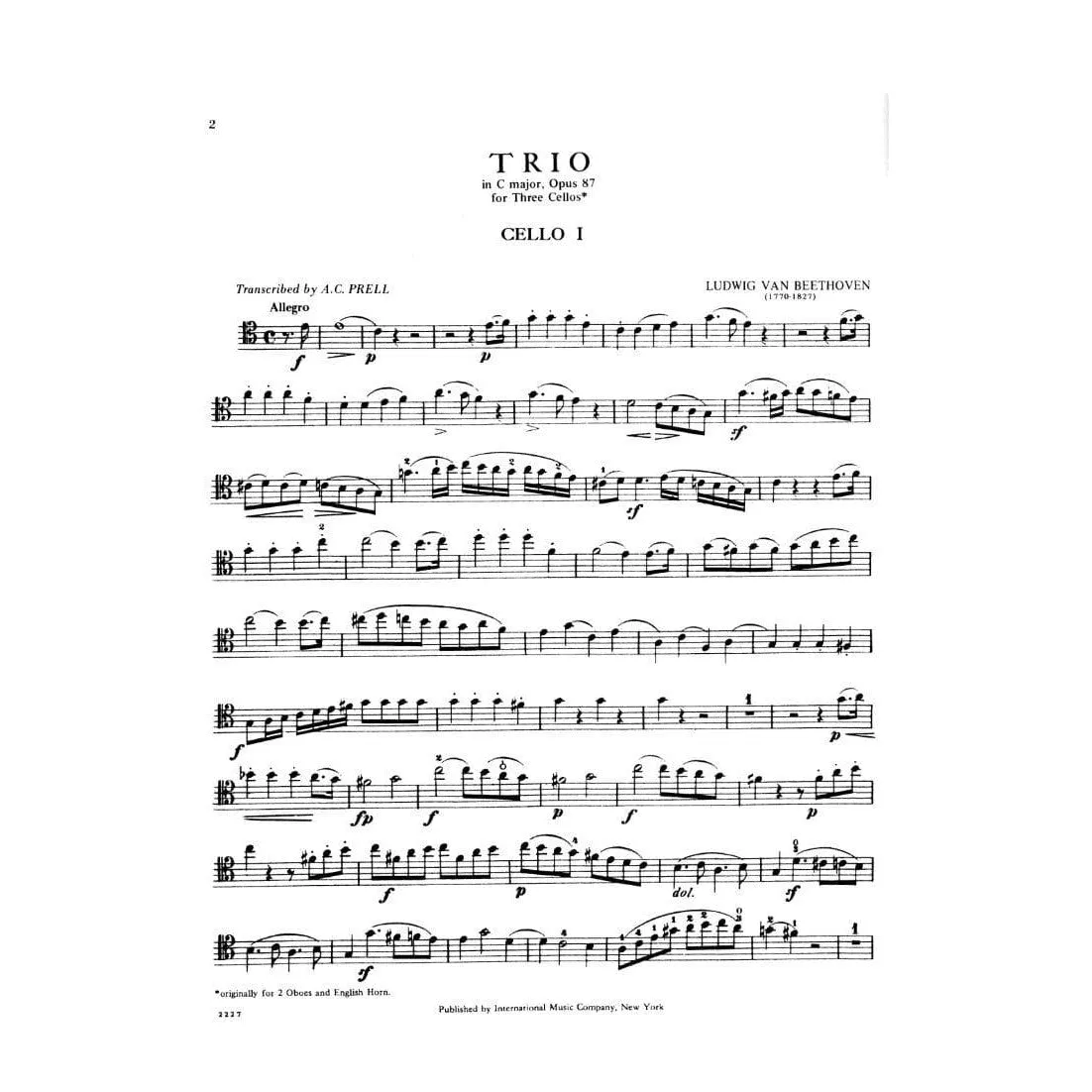 Beethoven Trio C-Dur Op.87 Cellonoten 3 Celli