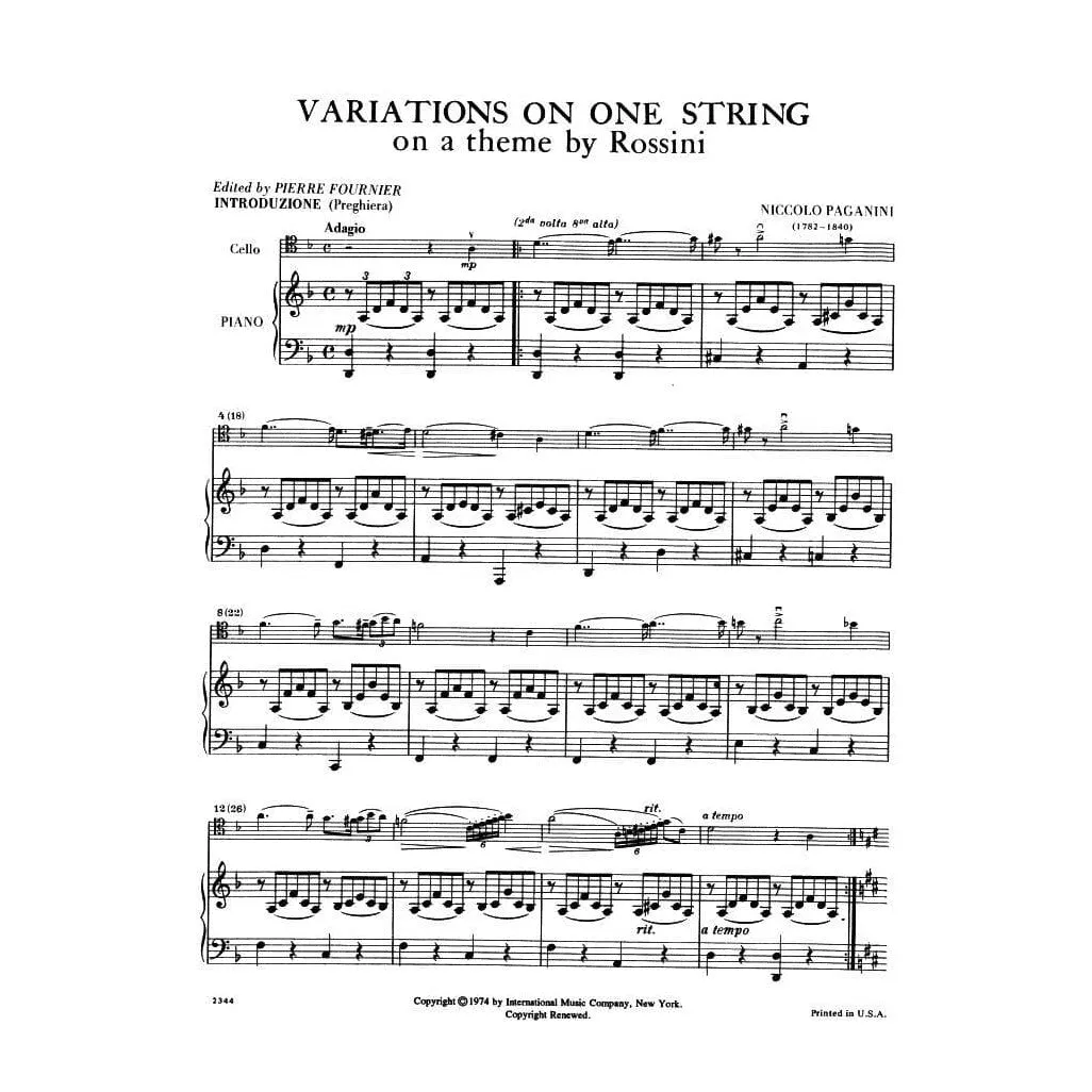 Paganini Moses-Variationen Cello Klaviernoten Fournier