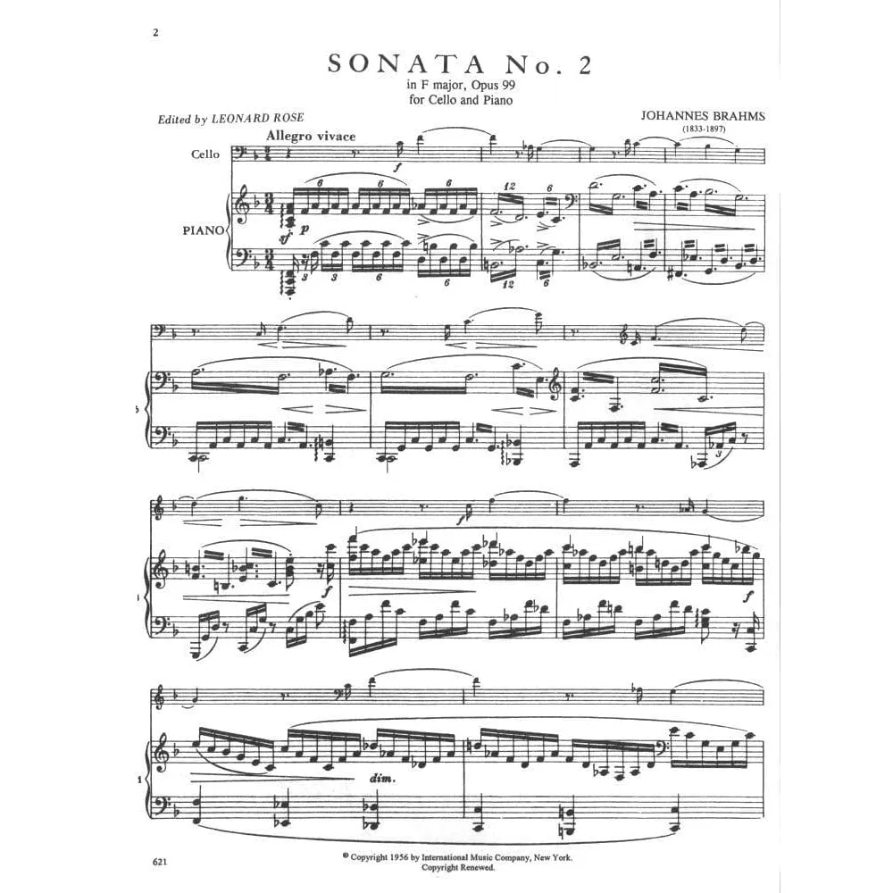 International Brahms Op.99 Cello Noten F-Dur Rose