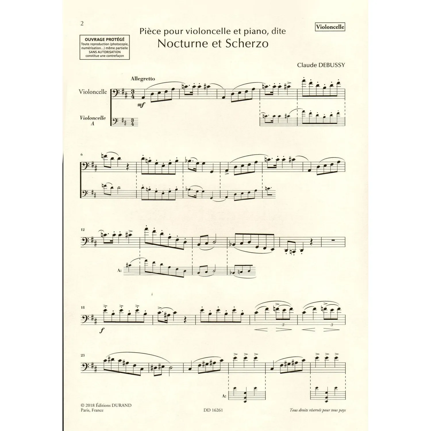 Debussy Nocturne und Scherzo Cellonoten Cello Klavier