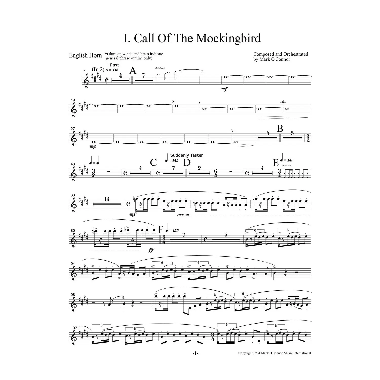 O'Connor Three Pieces Violine Orchester Noten Download Winds