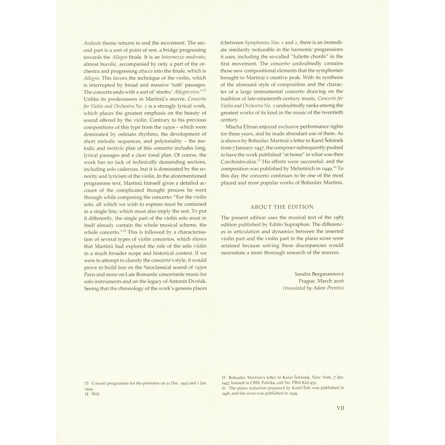 Bärenreiter Martinu Konzert Nr. 2 Violinenoten Klavierauszug Urtext