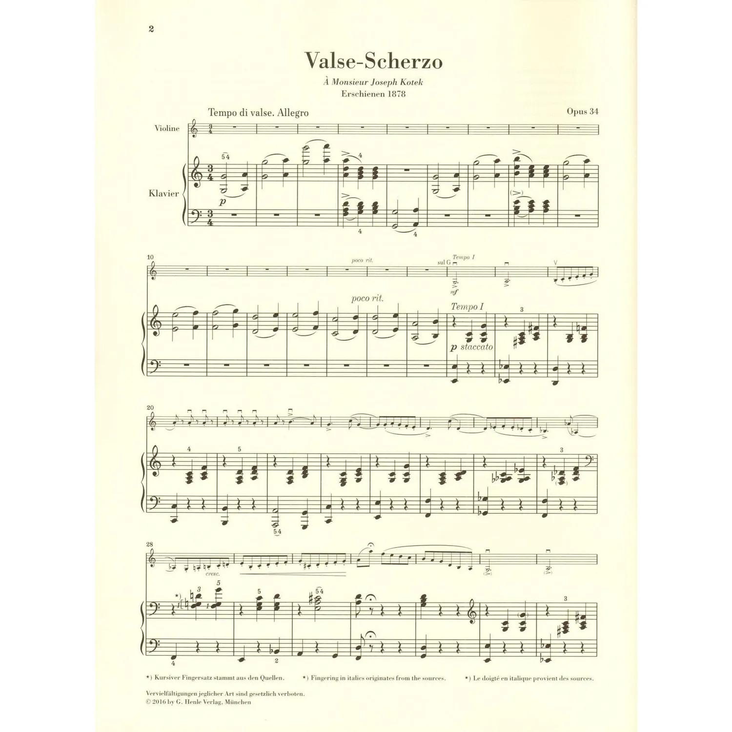 Shar Music Tschaikowski Valse-Scherzo op. 34 Violinnoten Urtext