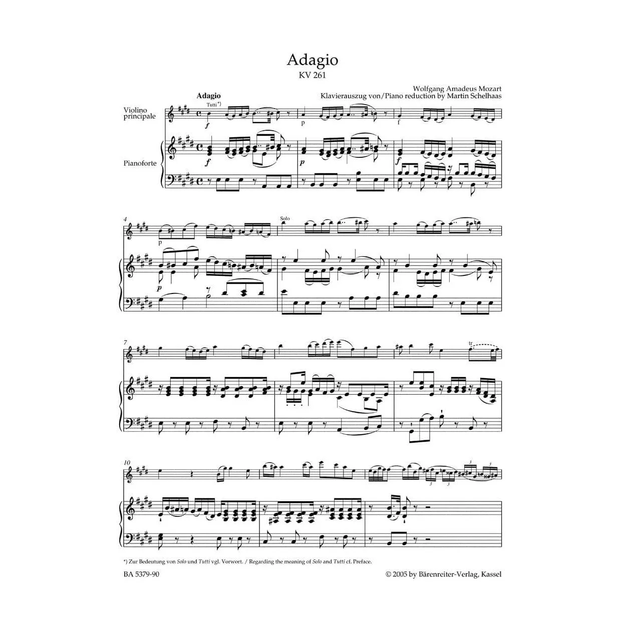 Bärenreiter Mozart Einzelsätze K261/269/373 Violine Urtext