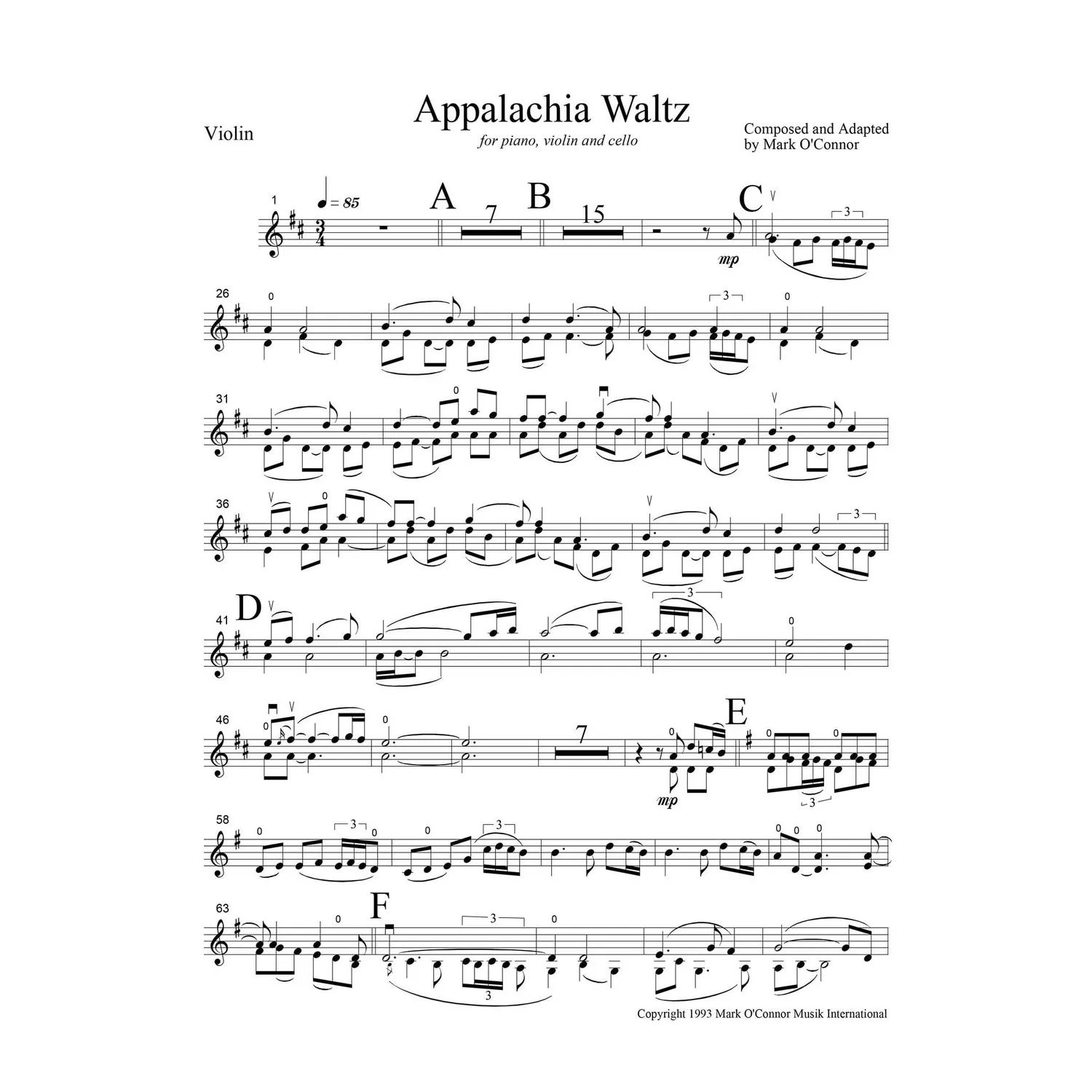 O'Connor Appalachia Waltz Noten Violine digital Trio