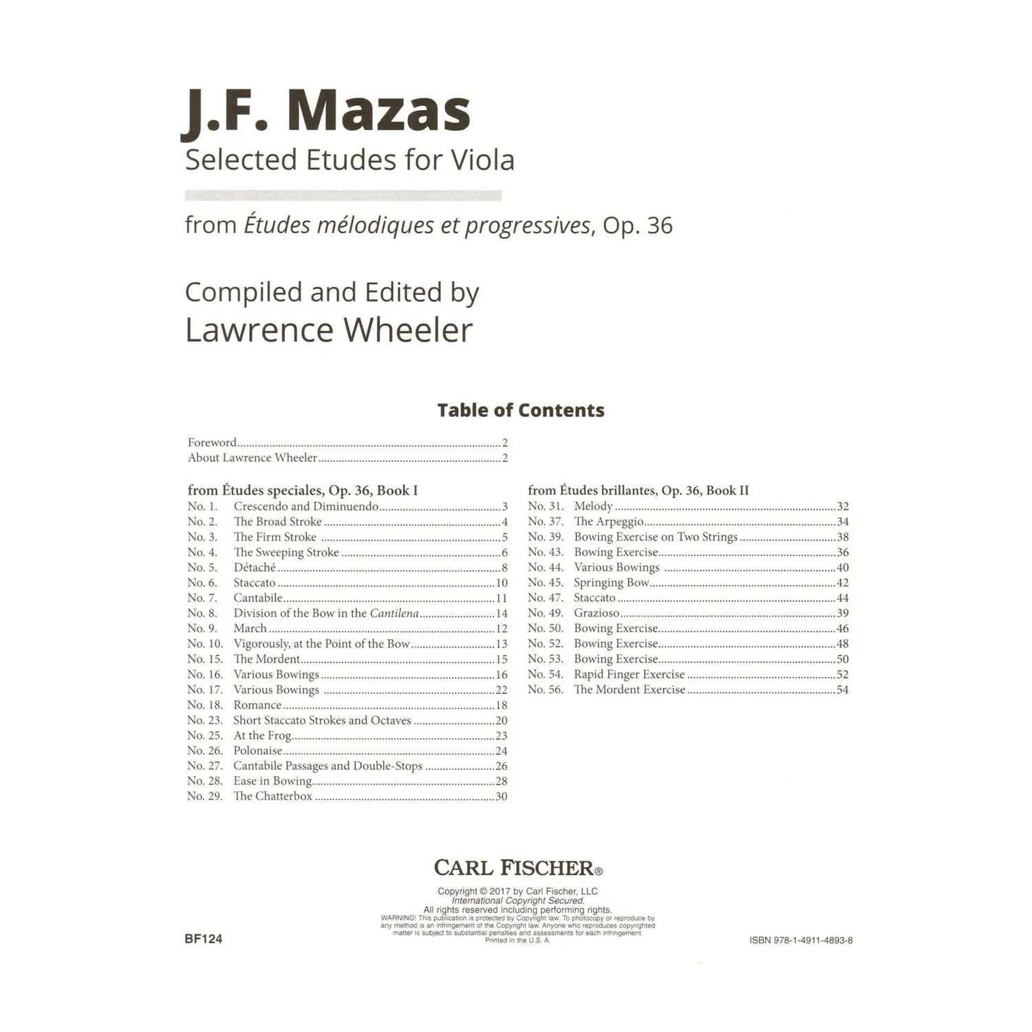 Shar Mazas Selected Etudes Op.36 Noten Viola Wheeler