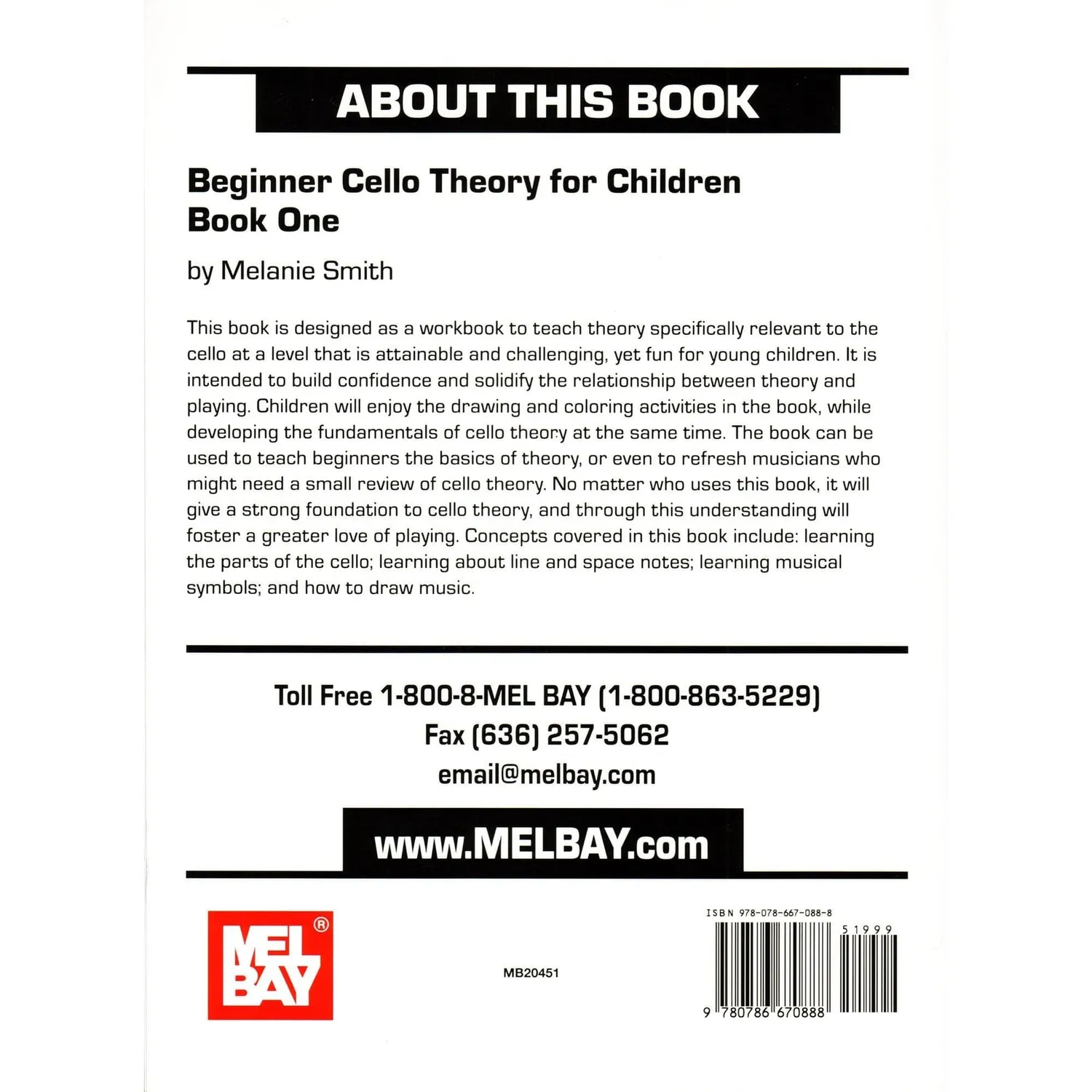 Mel Bay Smith Cello Theory Buch 1 Noten für Kinder