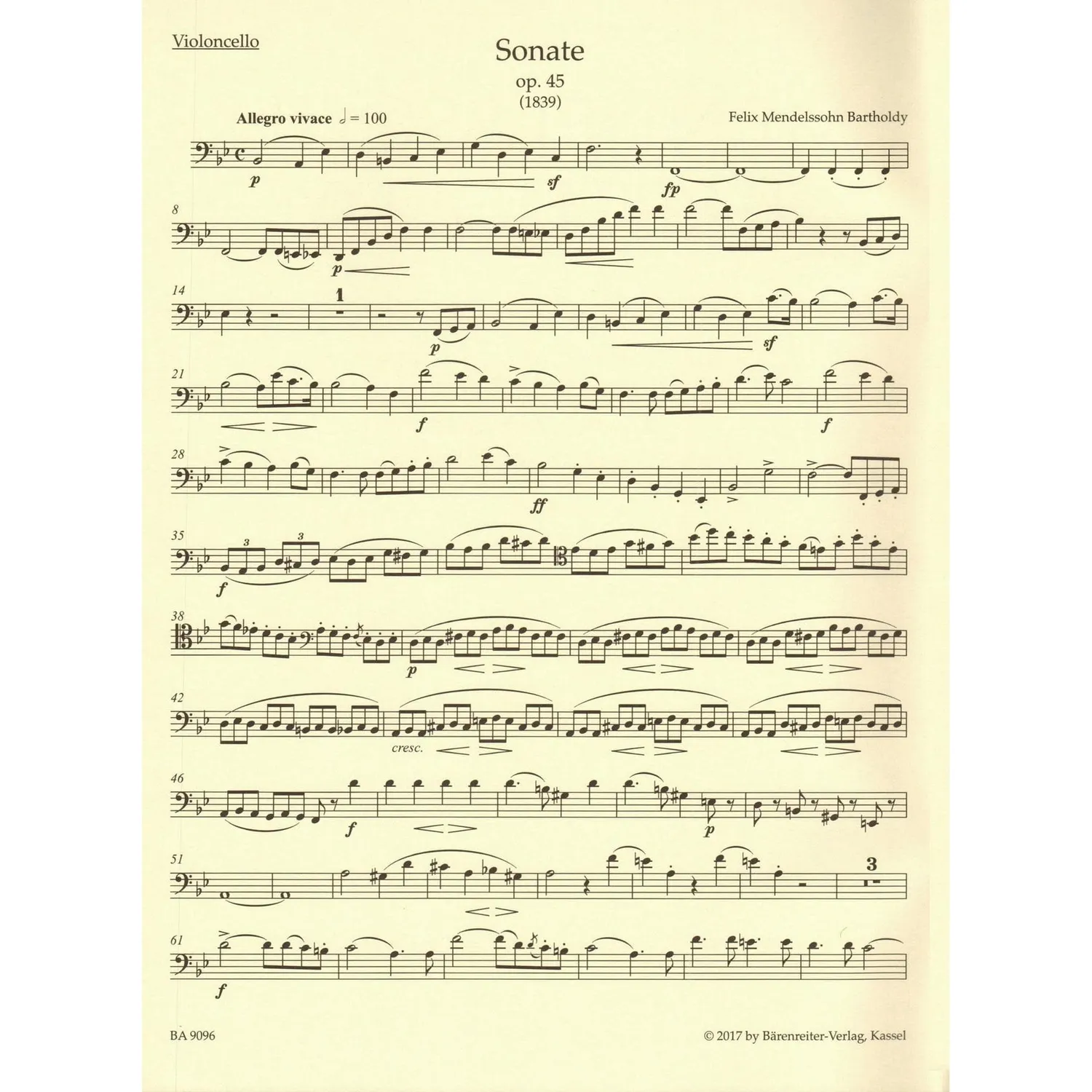 Bärenreiter Mendelssohn Cellosonaten Op45 58 Noten