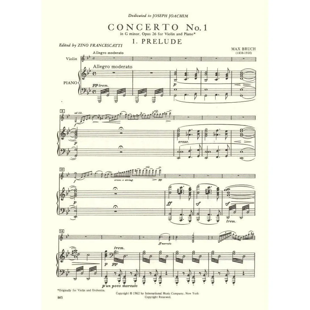 International Bruch Konzert Nr. 1 g-Moll op. 26 Violinenoten