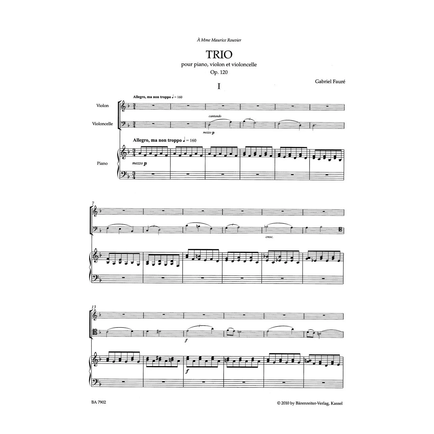 Shar Music Fauré Klaviertrio d-moll op. 120 Noten Klavier Violine Cello