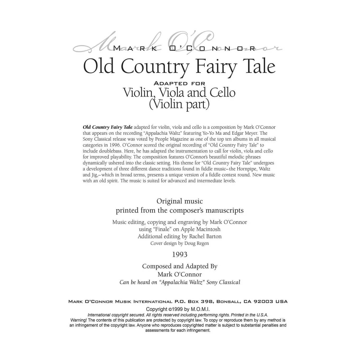 Mark O'Connor Old Country Fairy Tale Noten-Download Violine