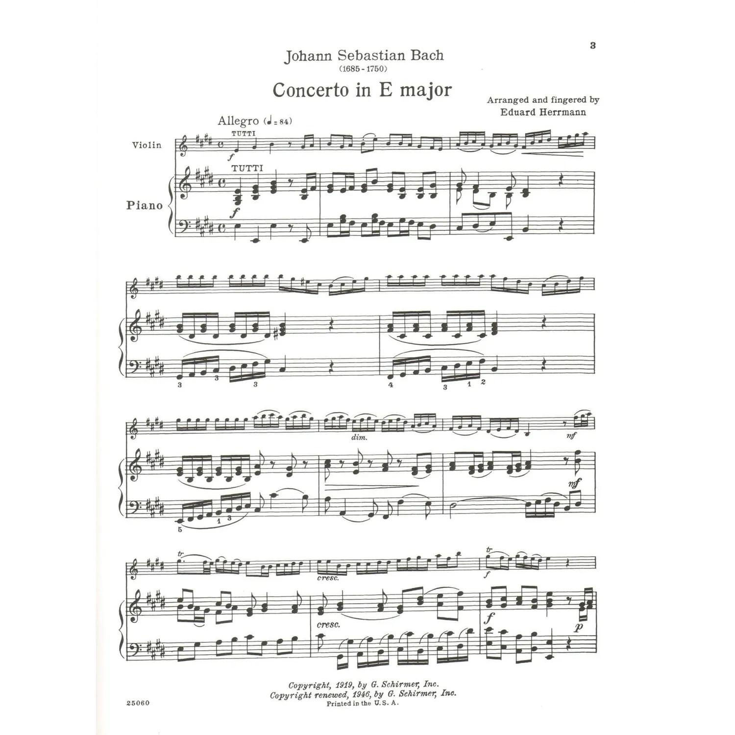 Schirmer Bach Violinkonzert Nr.2 E-Dur BWV 1042 Noten Violine Klavier