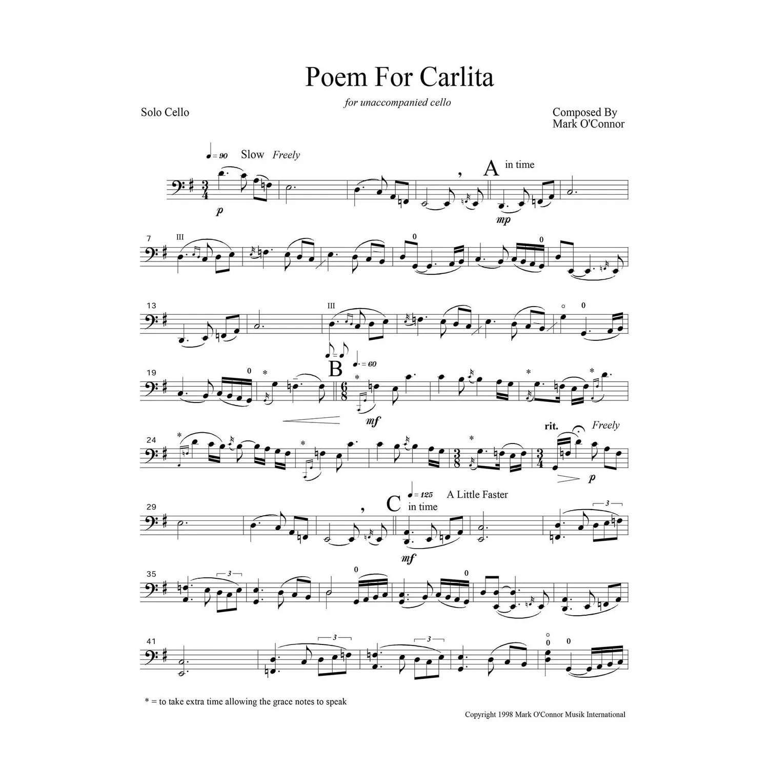 Shar Music O'Connor Poem for Carlita Noten Cello solo Download