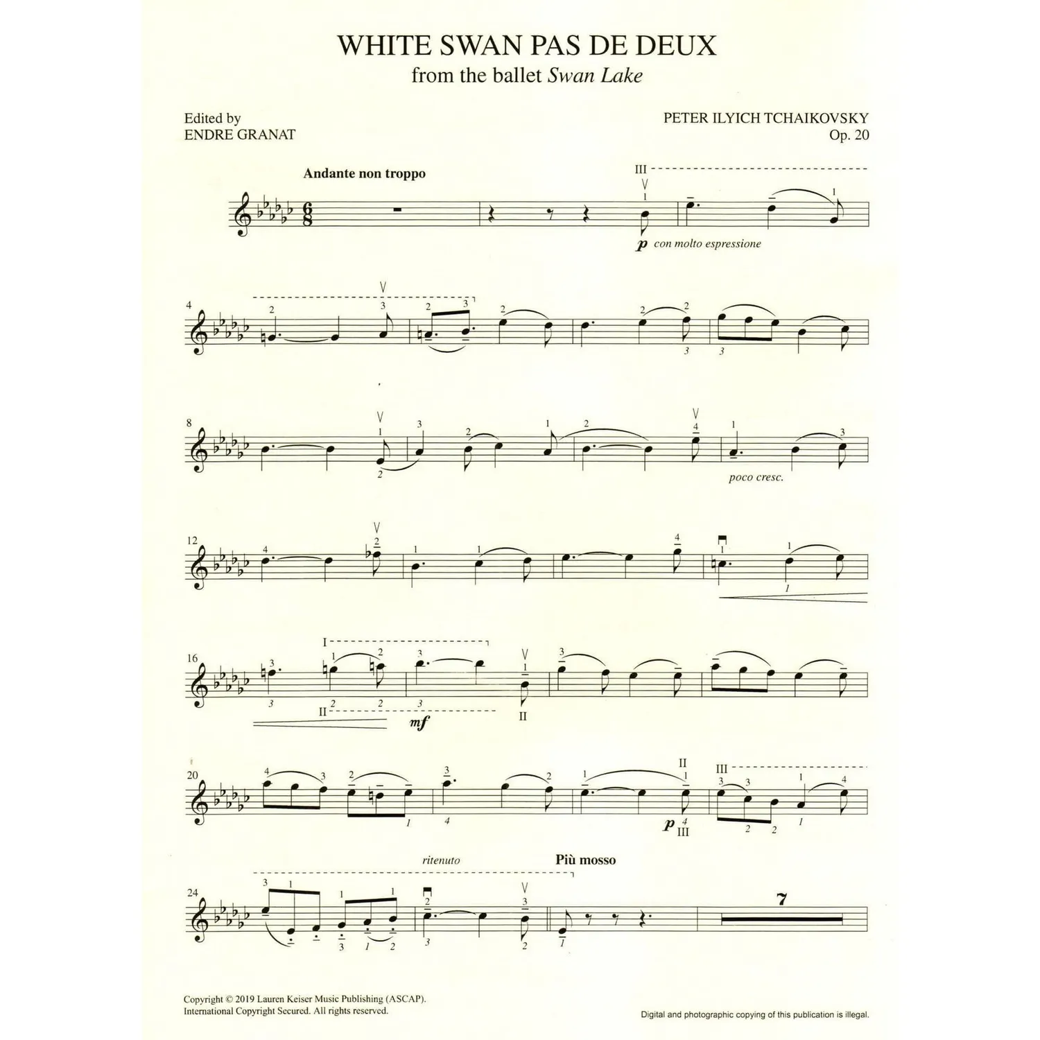 Keiser Tschaikowski Three Solos Swan Lake Noten Violine Klavier
