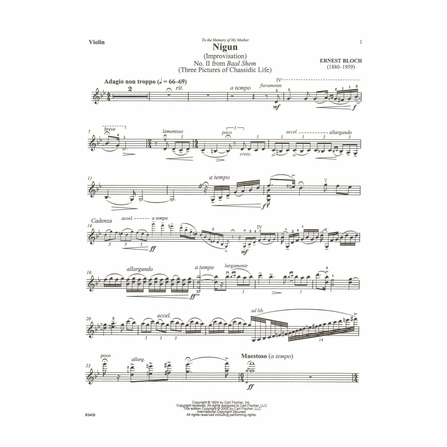 Bloch Nigun Baal Shem No 2 Violine Noten mit Klavier