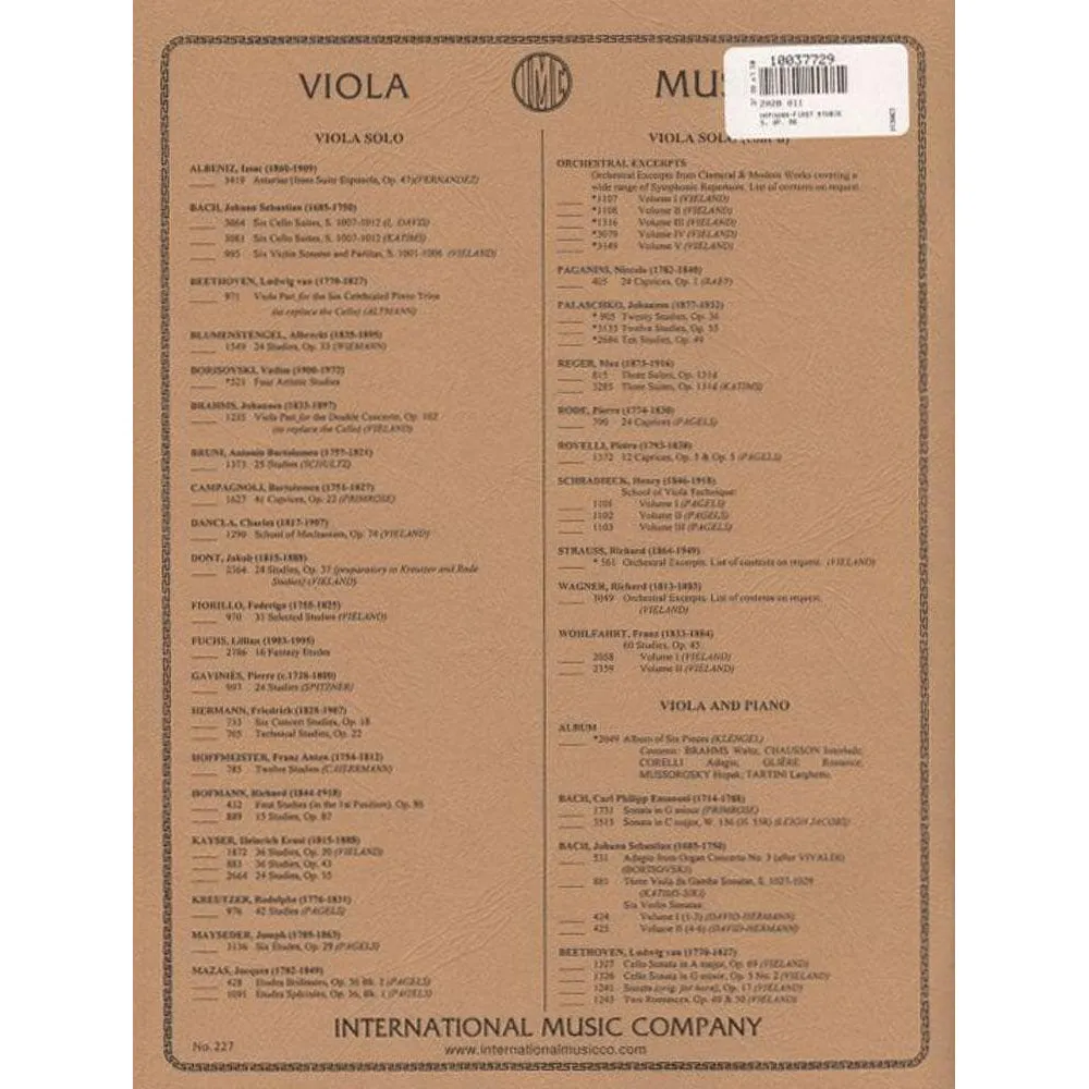 Hofmann First Studies Op 86 Viola Noten solo International