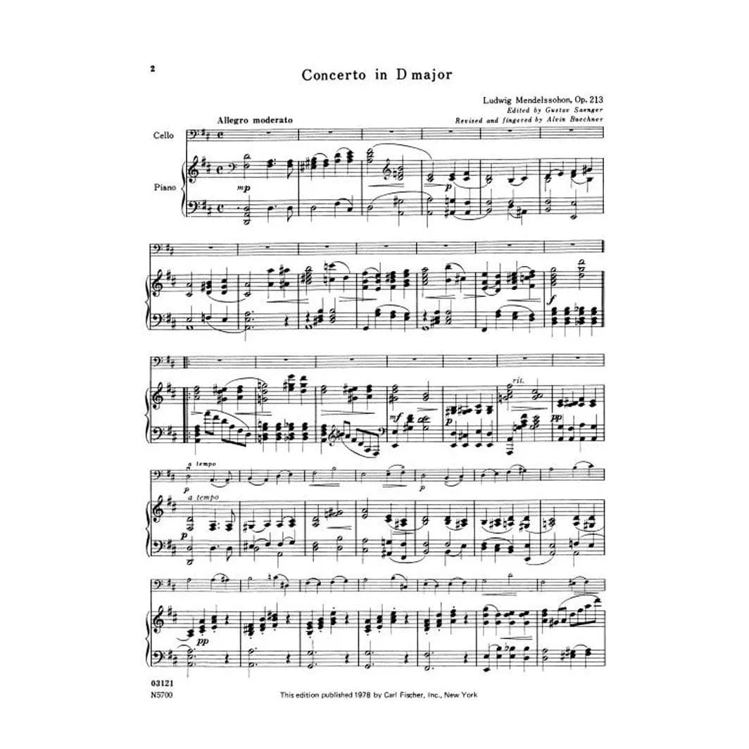 Carl Fischer Mendelssohn Student Concerto Op. 213 Cello-Noten D-Dur