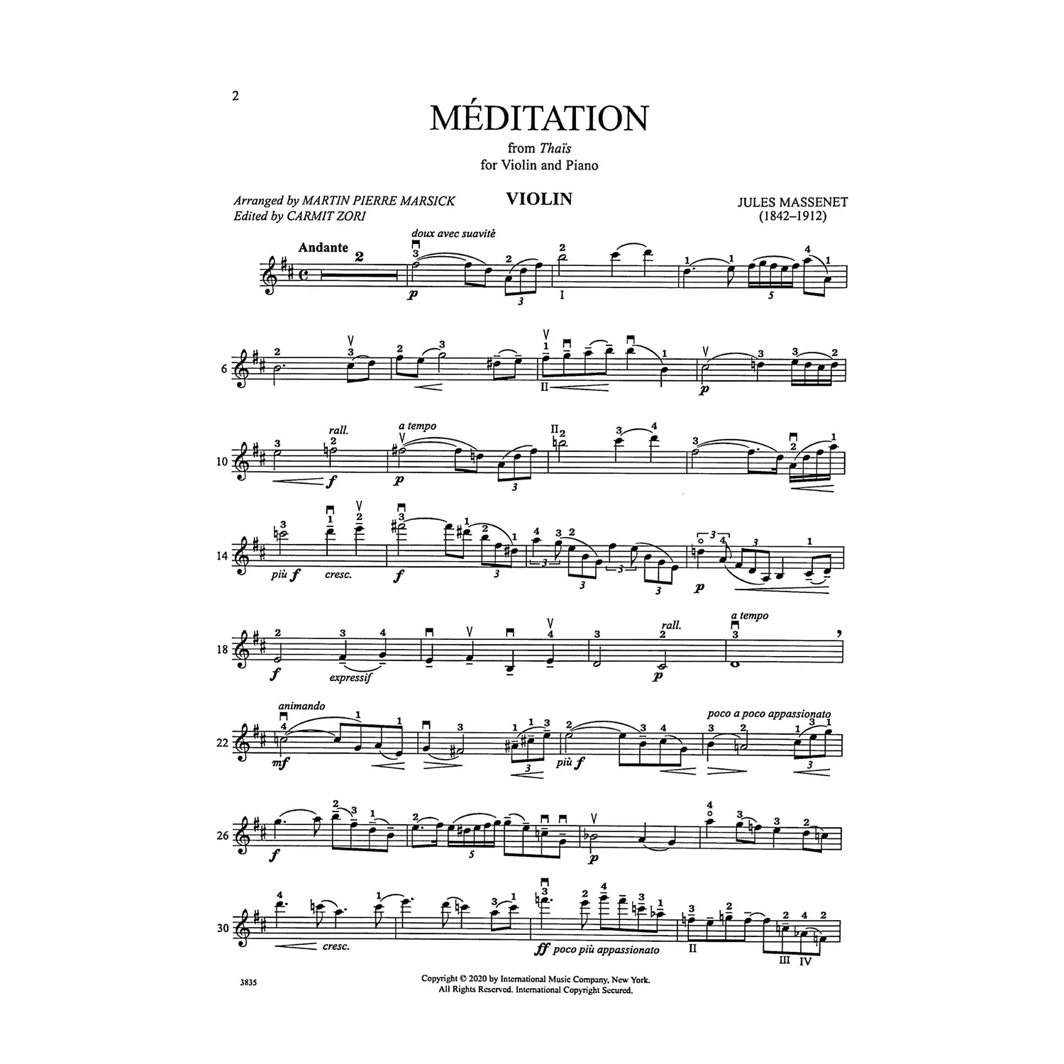 International Massenet Meditation Thais Noten Violine Klavier