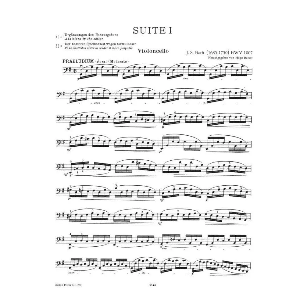 Peters Bach 6 Suiten BWV 1007-1012 Cellonoten Becker Solo