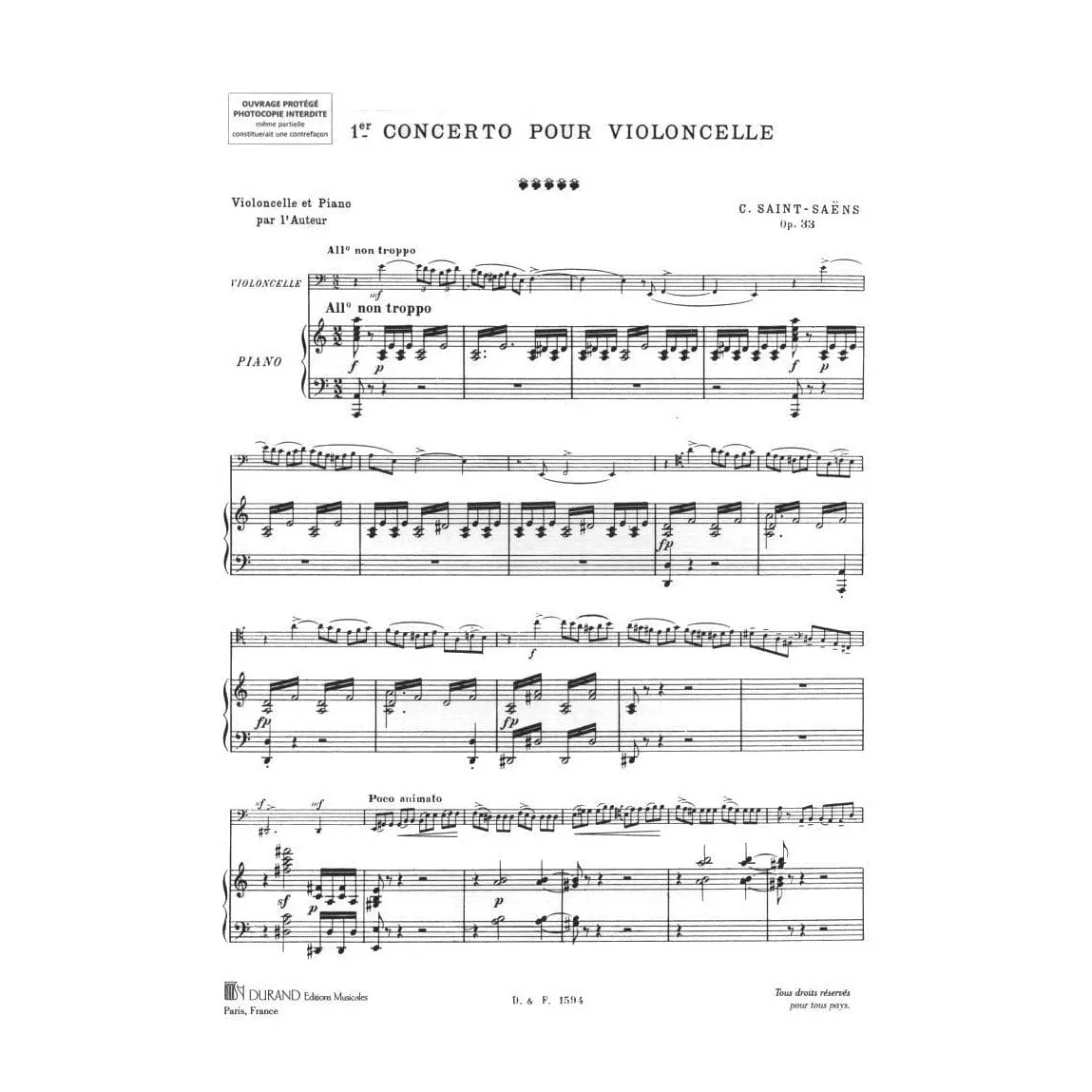 Durand Saint-Saëns Cellokonzert Nr.1 op.33 Noten