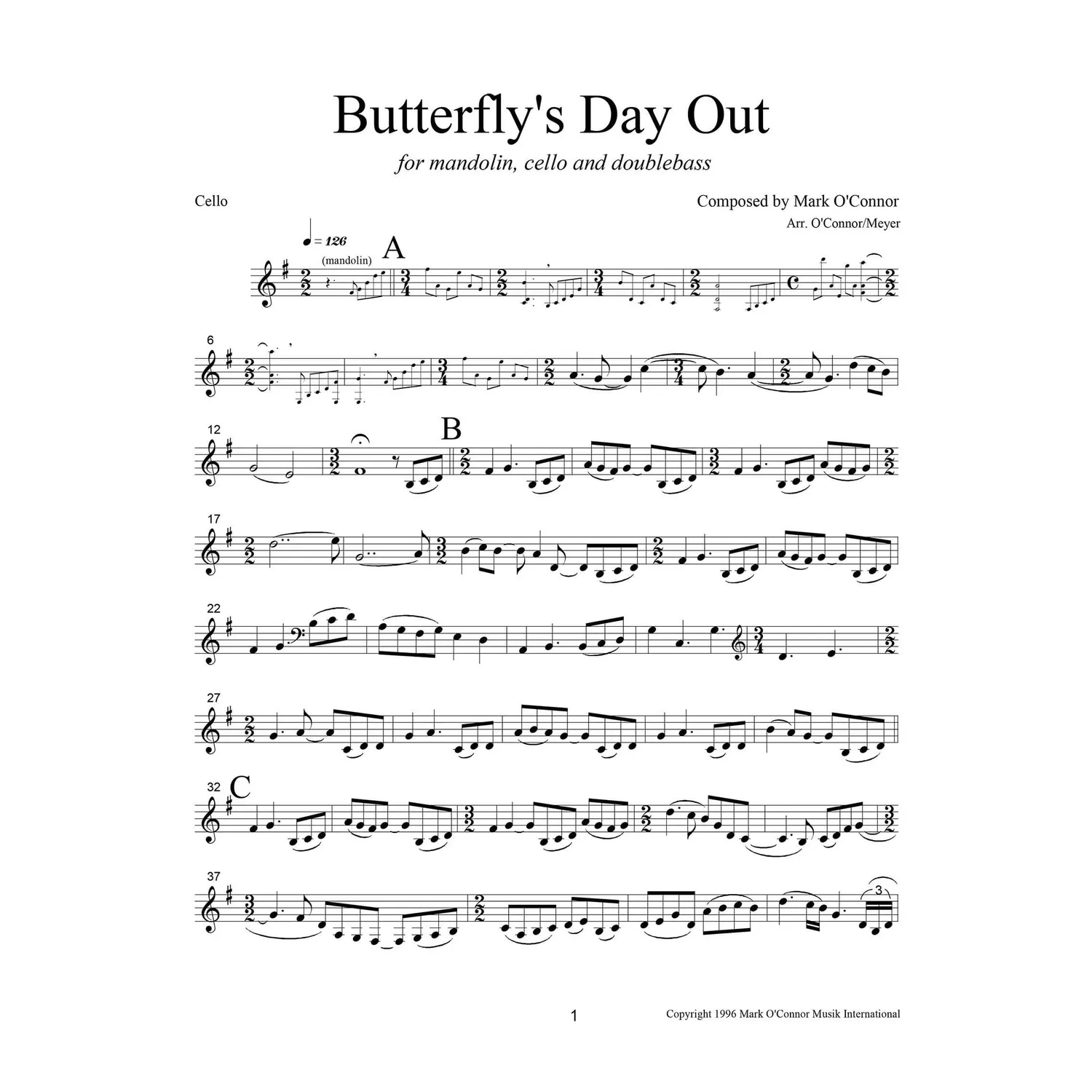 Shar Music O'Connor Butterfly's Day Out Noten Cello