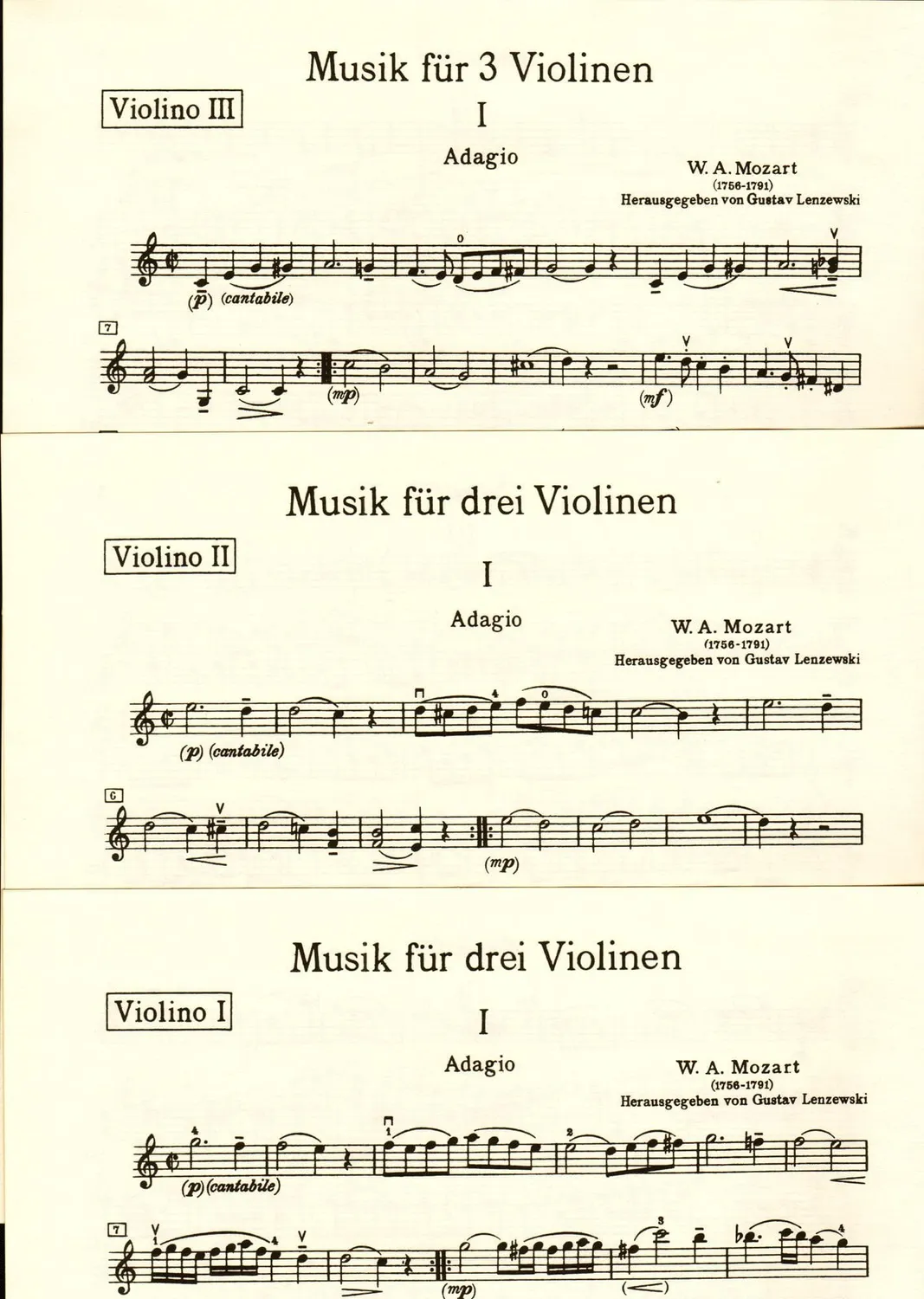 Mozart Adagio K 356 Trio-Noten drei Violinen Peters