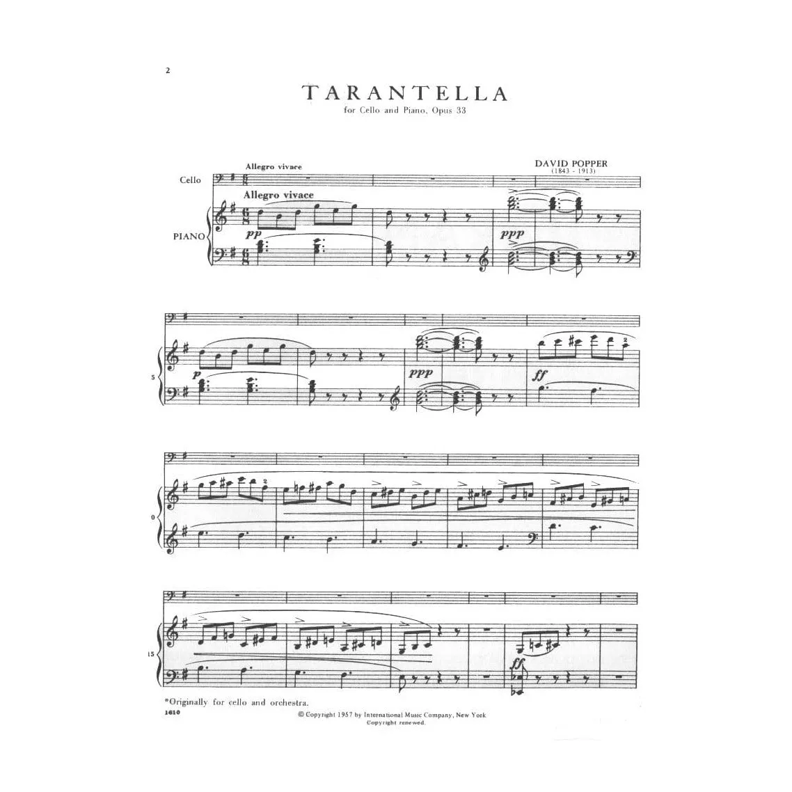 International Popper Tarantella Op.33 Cellonoten Rose