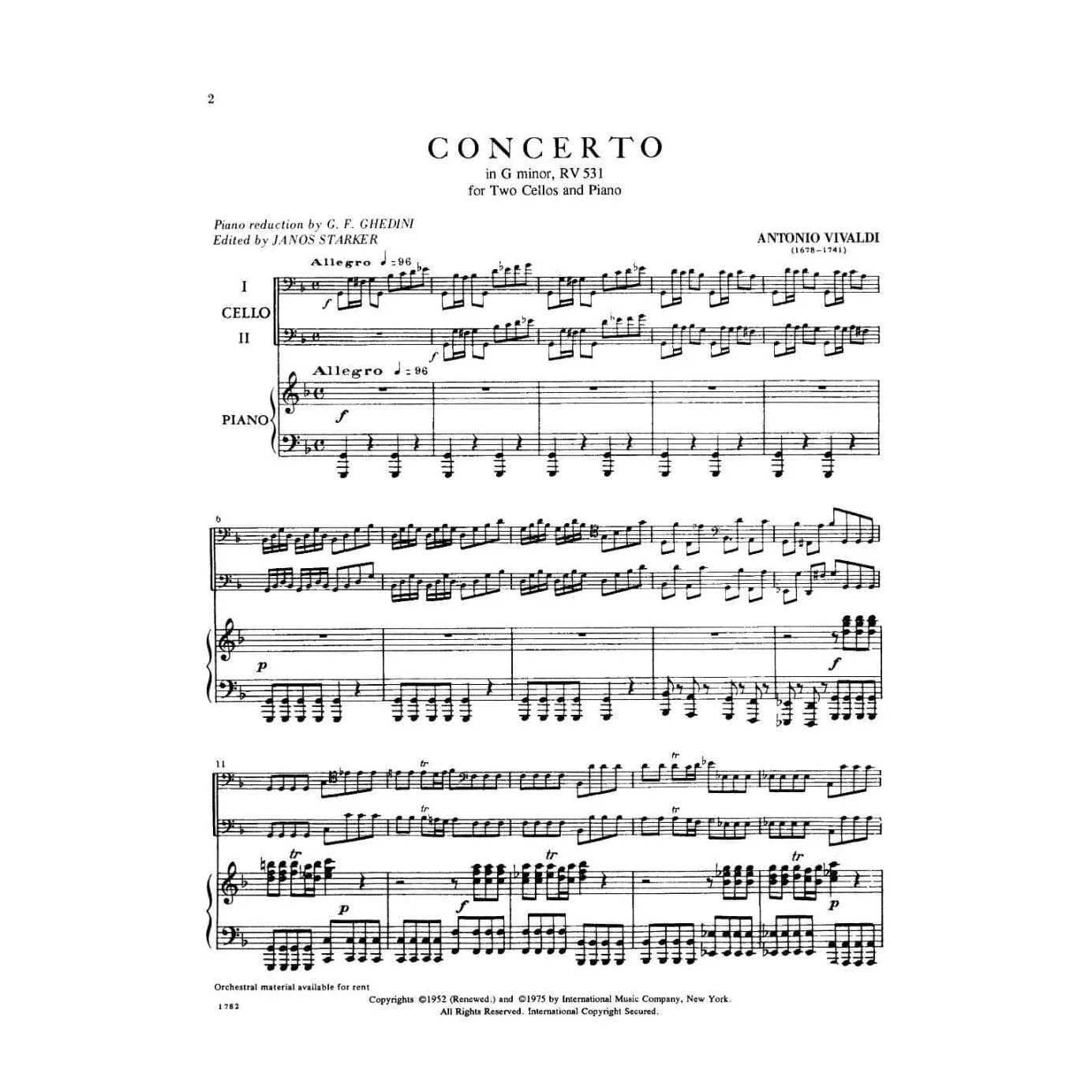 International Vivaldi Konzert g-Moll RV 531 Noten 2 Celli