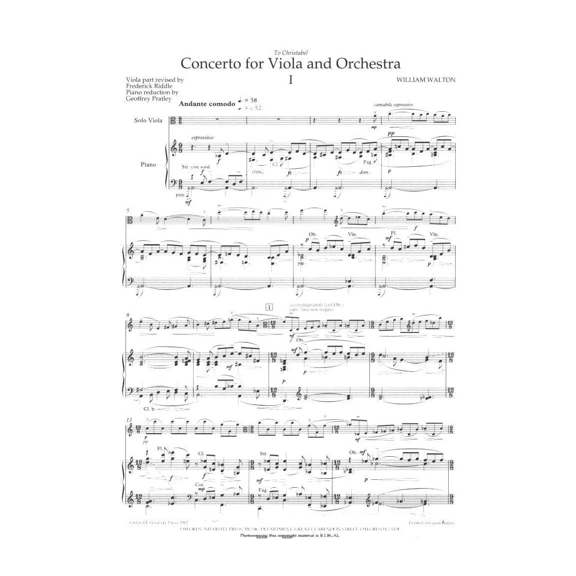 Oxford Walton Viola-Concerto Bratschenoten mit Klavier 1929